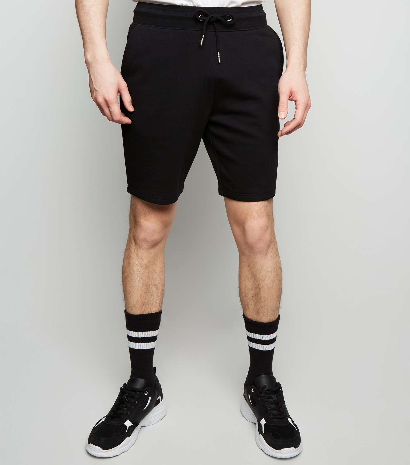 Black Drawstring Waist Jersey Shorts