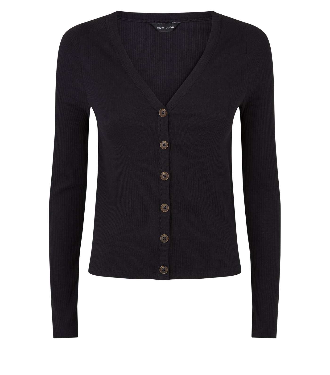 Black Ribbed Button Front Cardigan Image 4