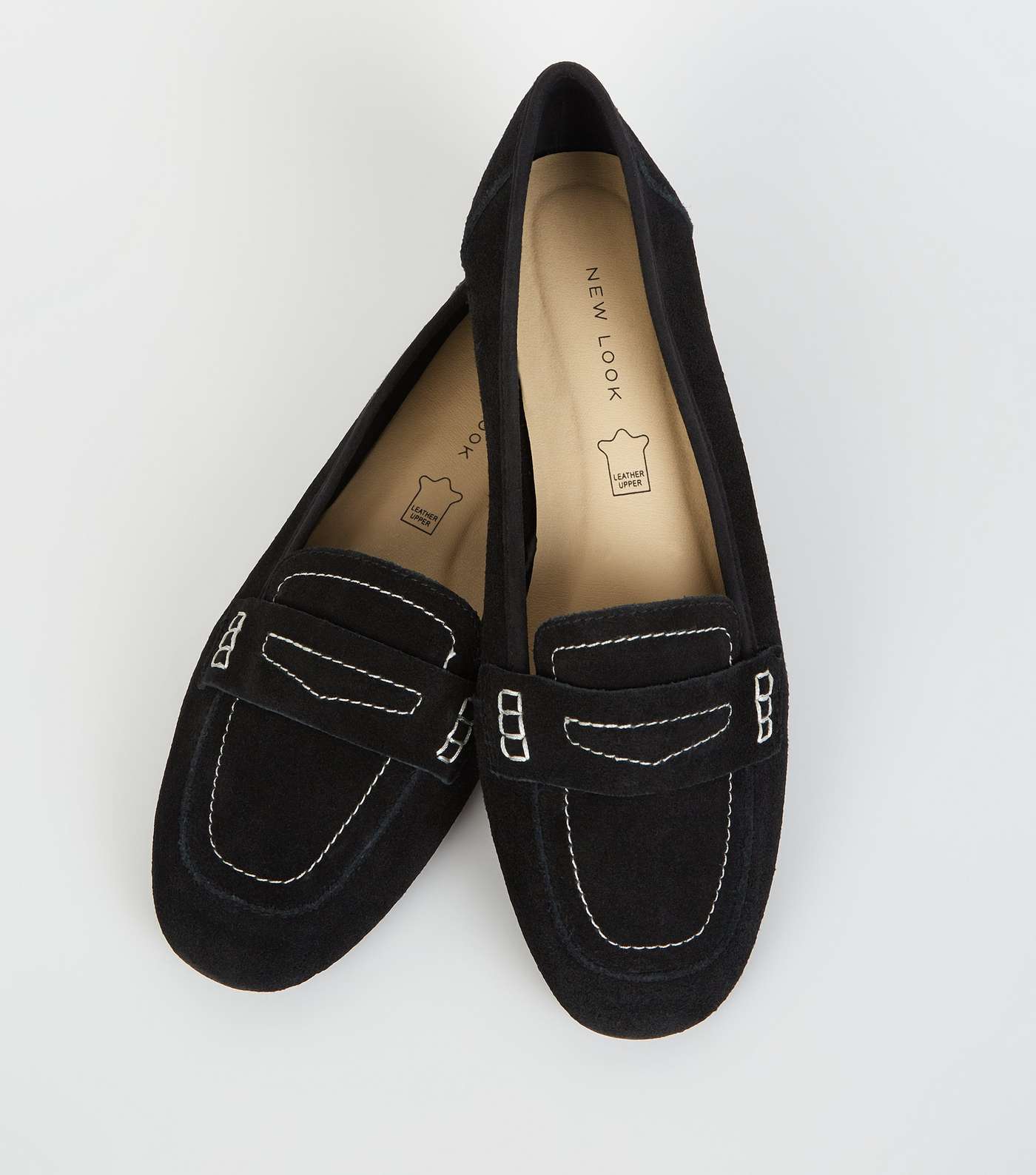 Black Suede Contrast Stitch Loafers Image 3