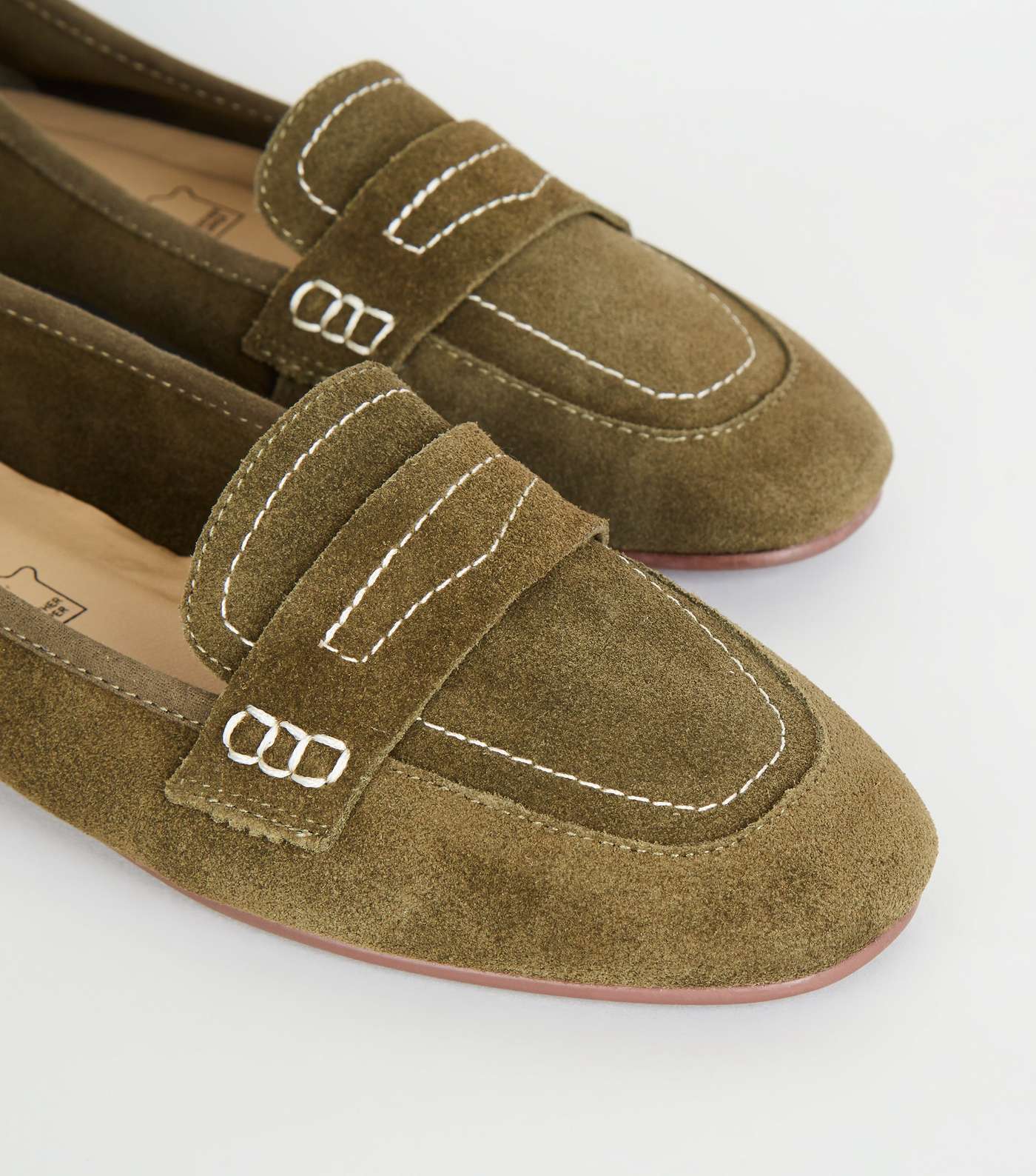 Khaki Suede Contrast Stitch Loafers Image 4