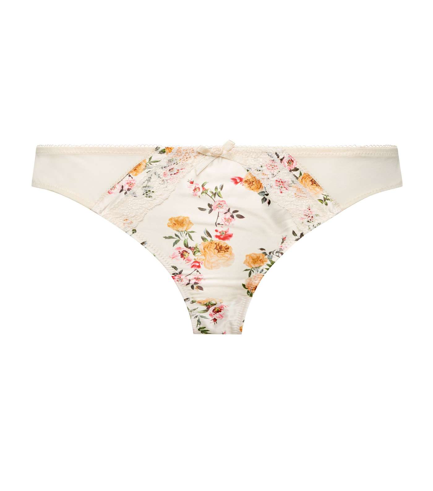 Off White Floral Satin Thong  Image 4