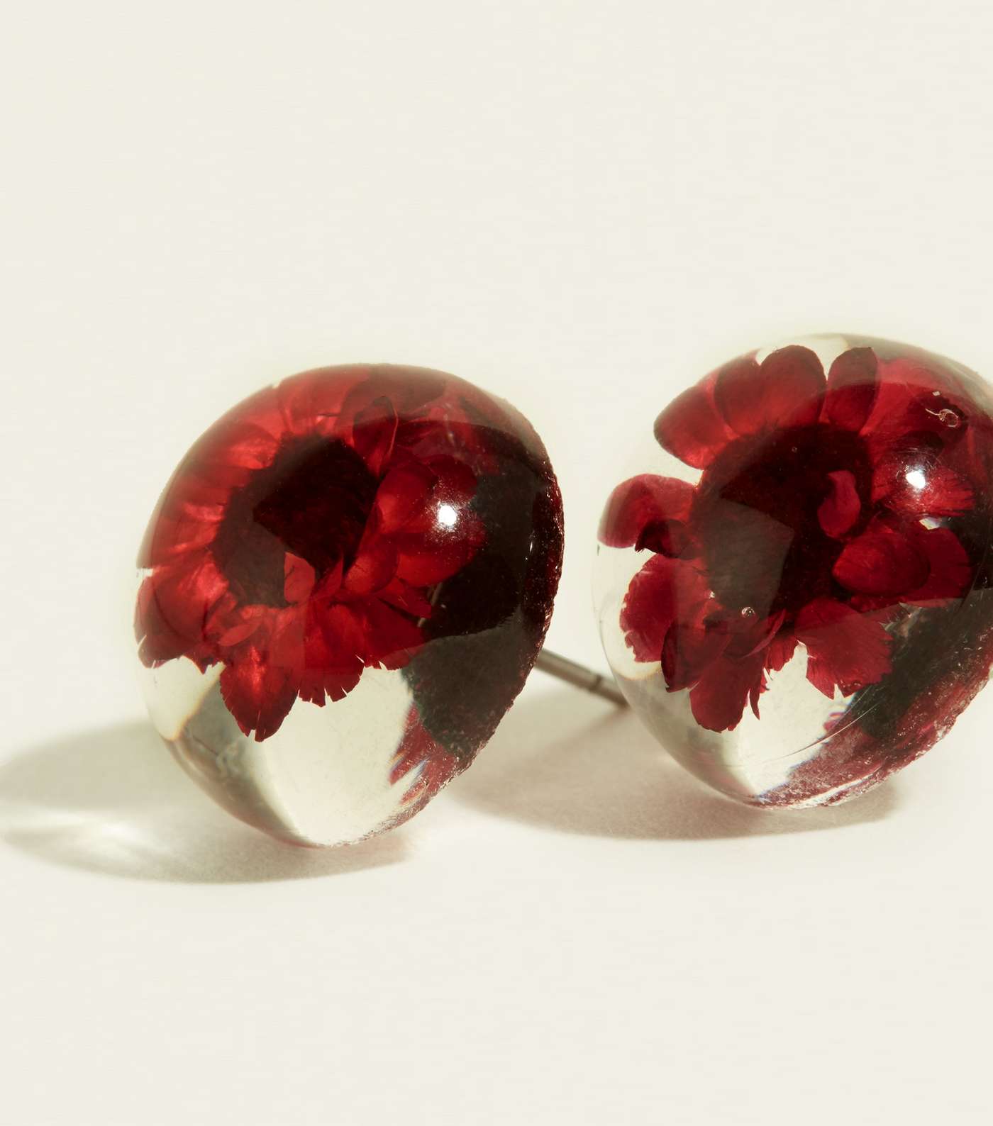 Dark Red Flower Resin Stud Earrings Image 3