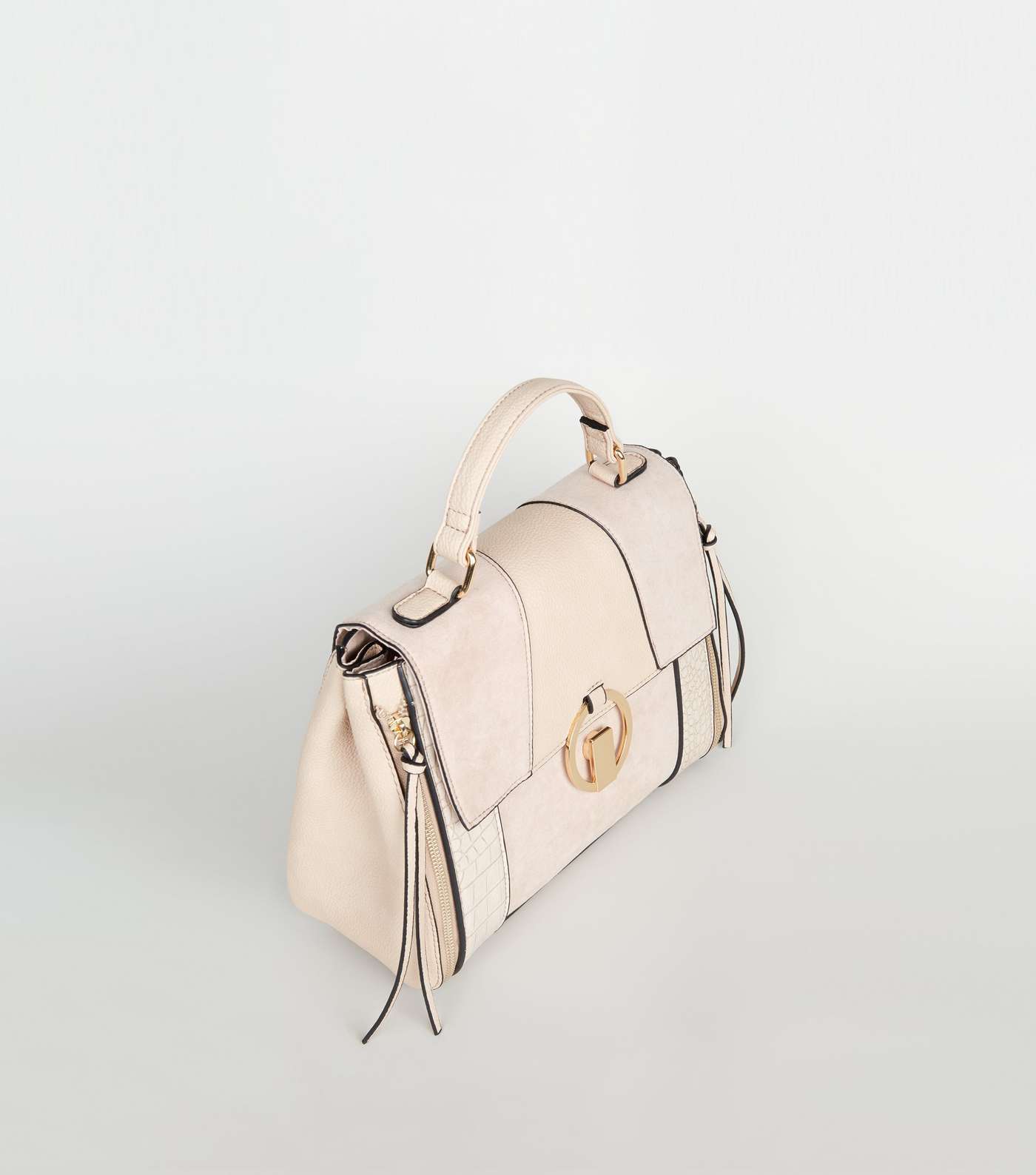 Nude Mixed Panel Ring Front Satchel Bag  Image 3