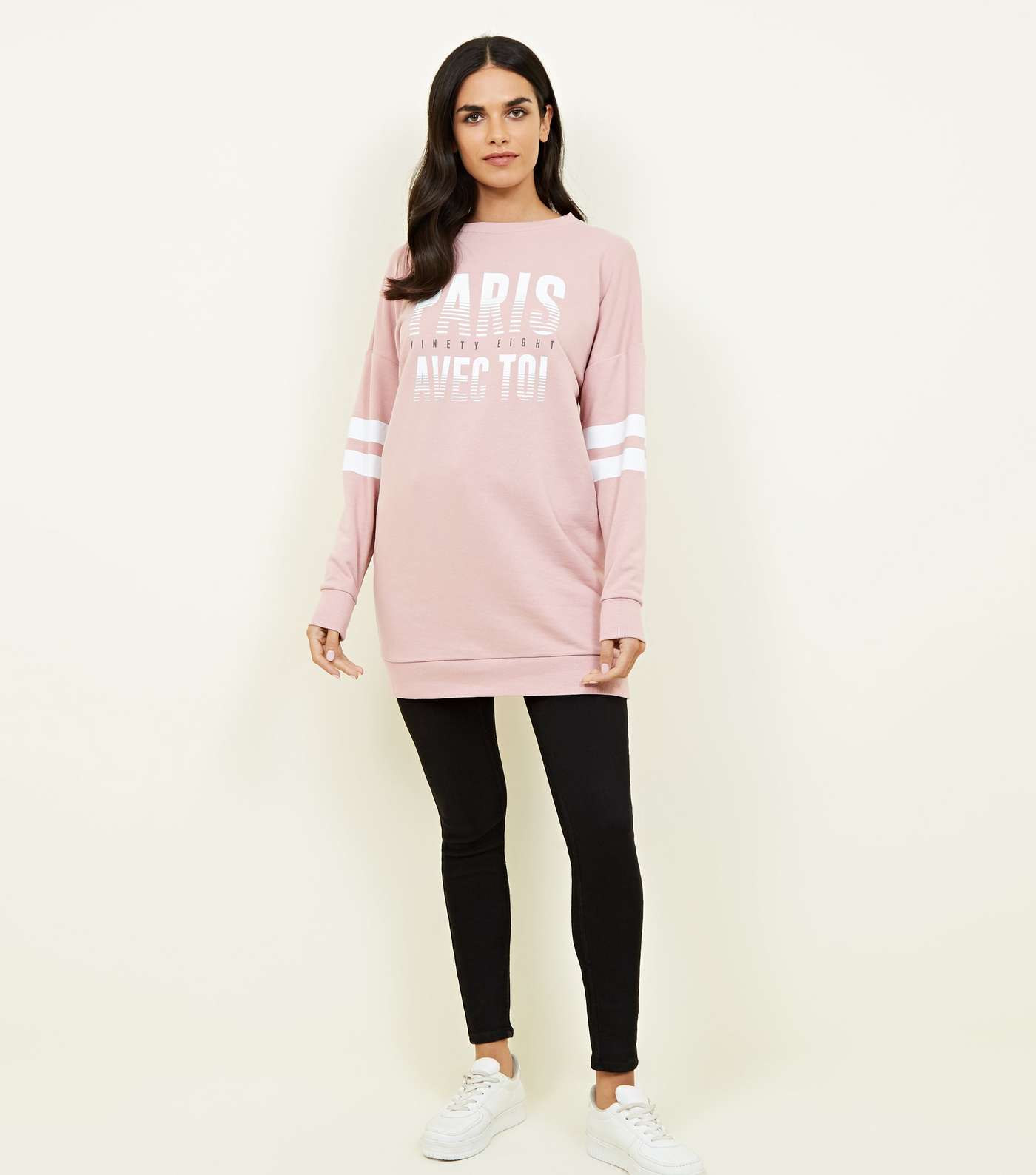 Pale Pink Paris Slogan Longline Sweatshirt  Image 2
