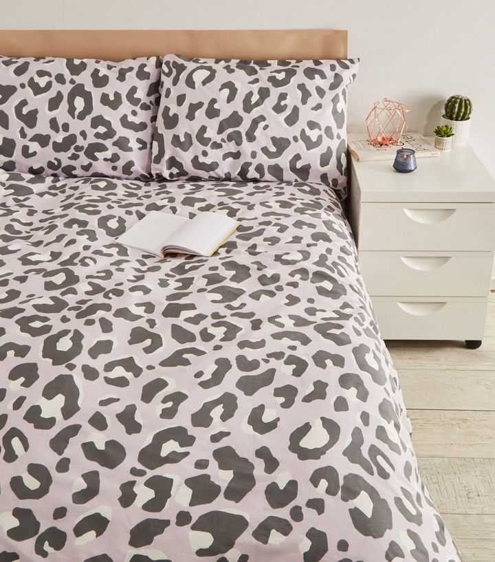 Lilac Leopard Print Cotton Double Duvet Set New Look