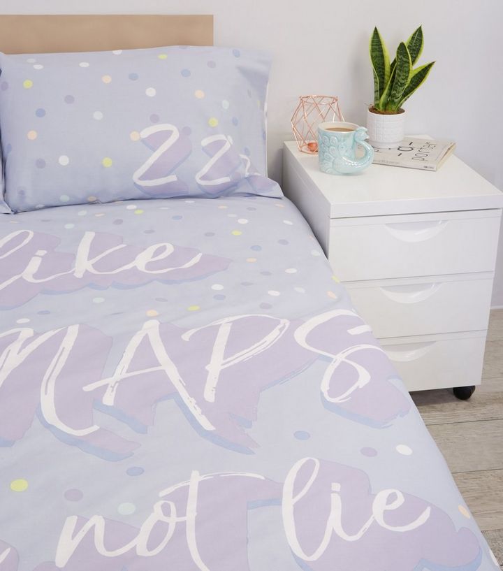 Lilac Big Naps Slogan Cotton Single Duvet Set New Look
