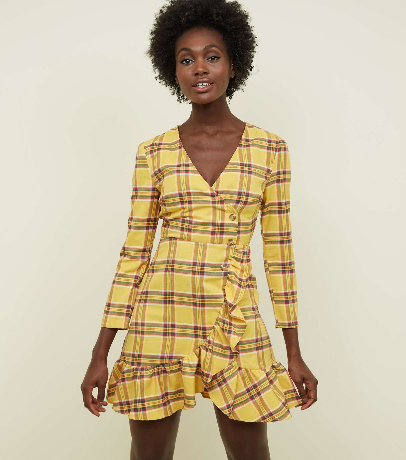 Tokyo Doll Yellow Check Wrap Front Frill Dress