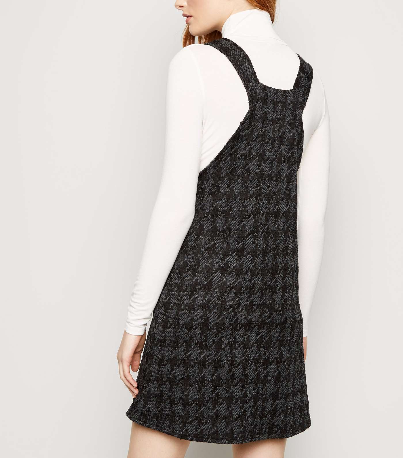 Black Houndstooth Button Front Pinafore Dress Image 3