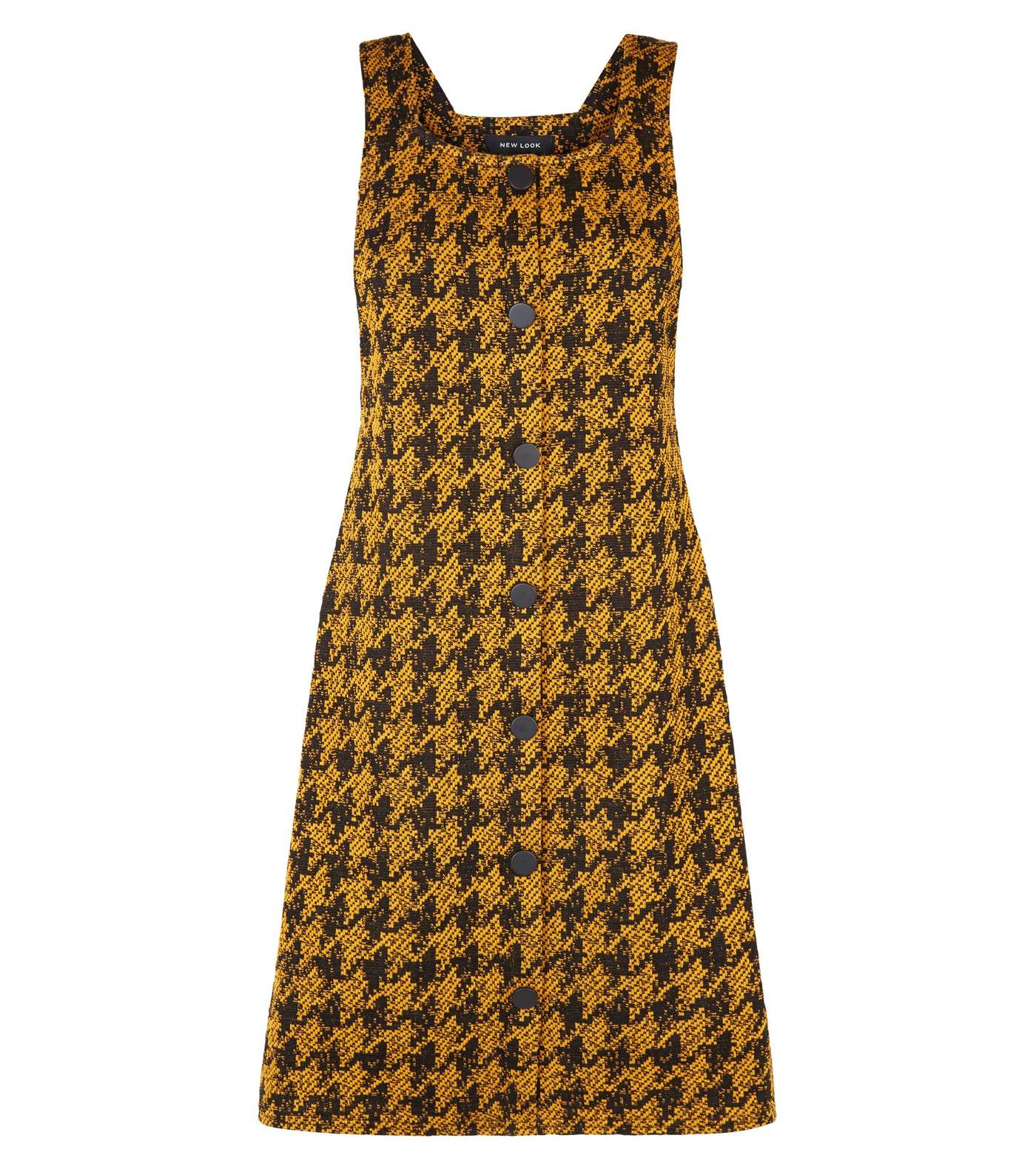 Mustard Houndstooth Button Front Pinafore Dress Image 4