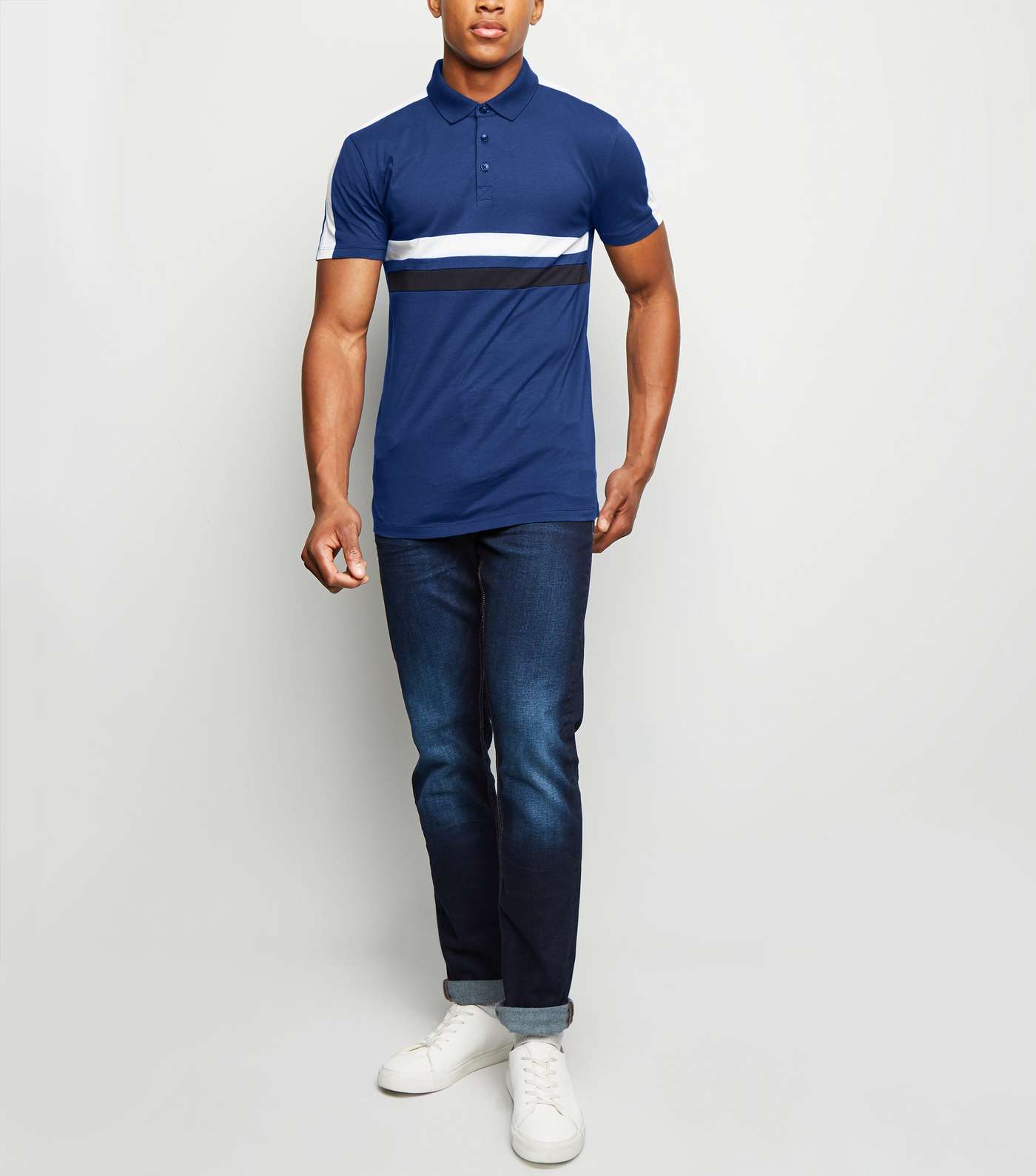 Bright Blue Colour Block Muscle Fit Polo Shirt Image 2