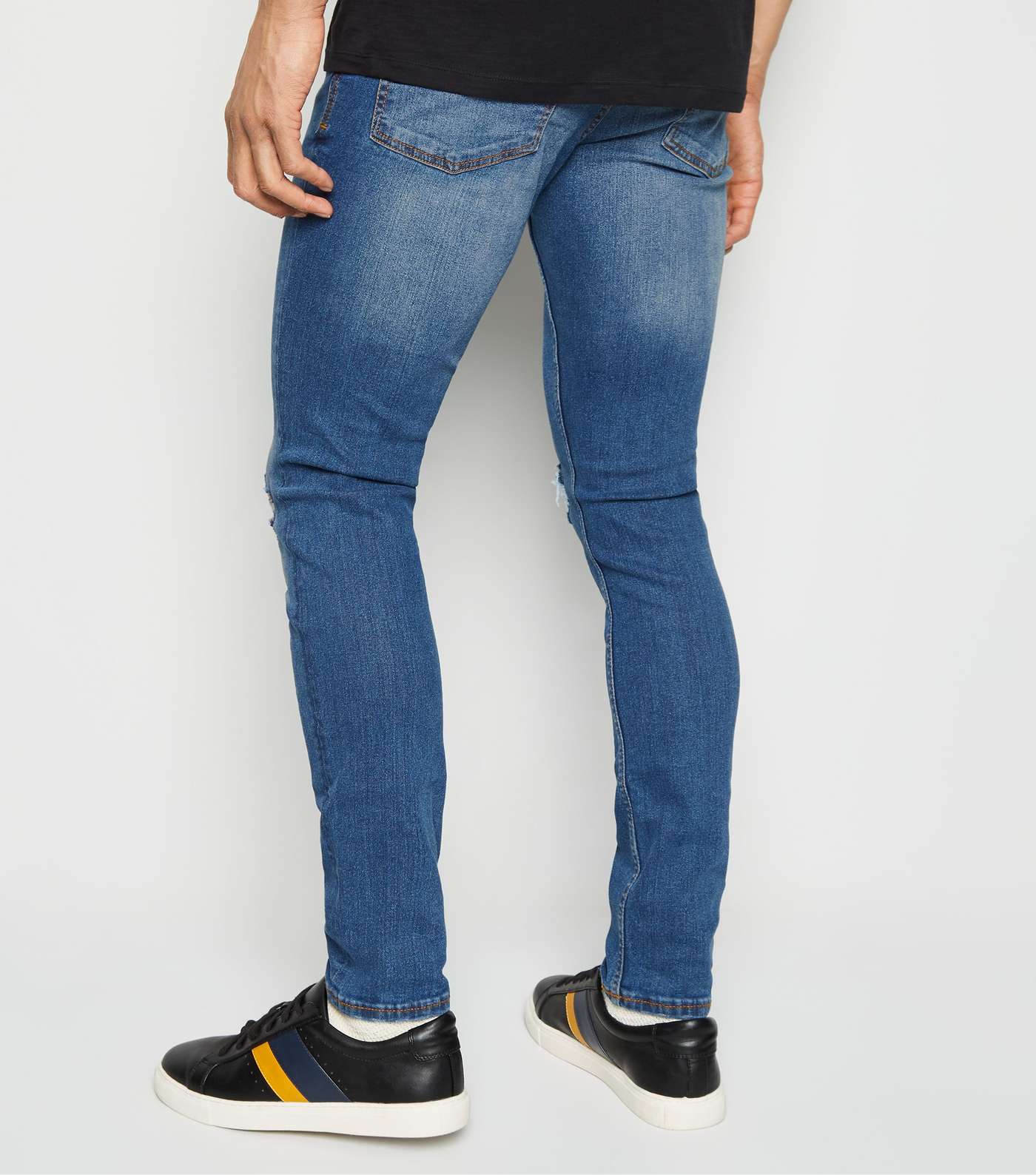 Blue Ripped Knee Super Skinny Stretch Jeans Image 3