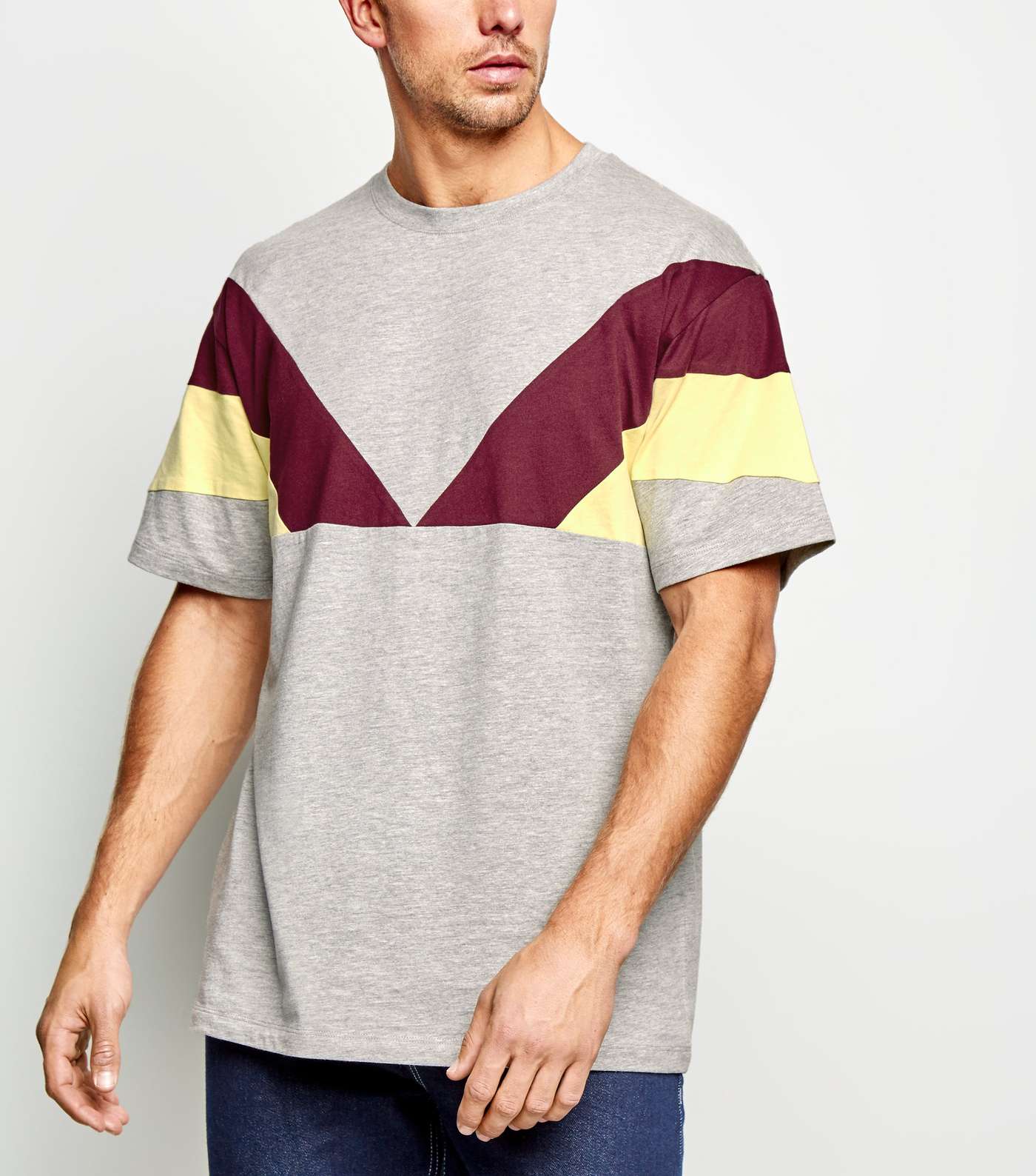 Grey Marl Chevron Colour Block Oversized T-Shirt