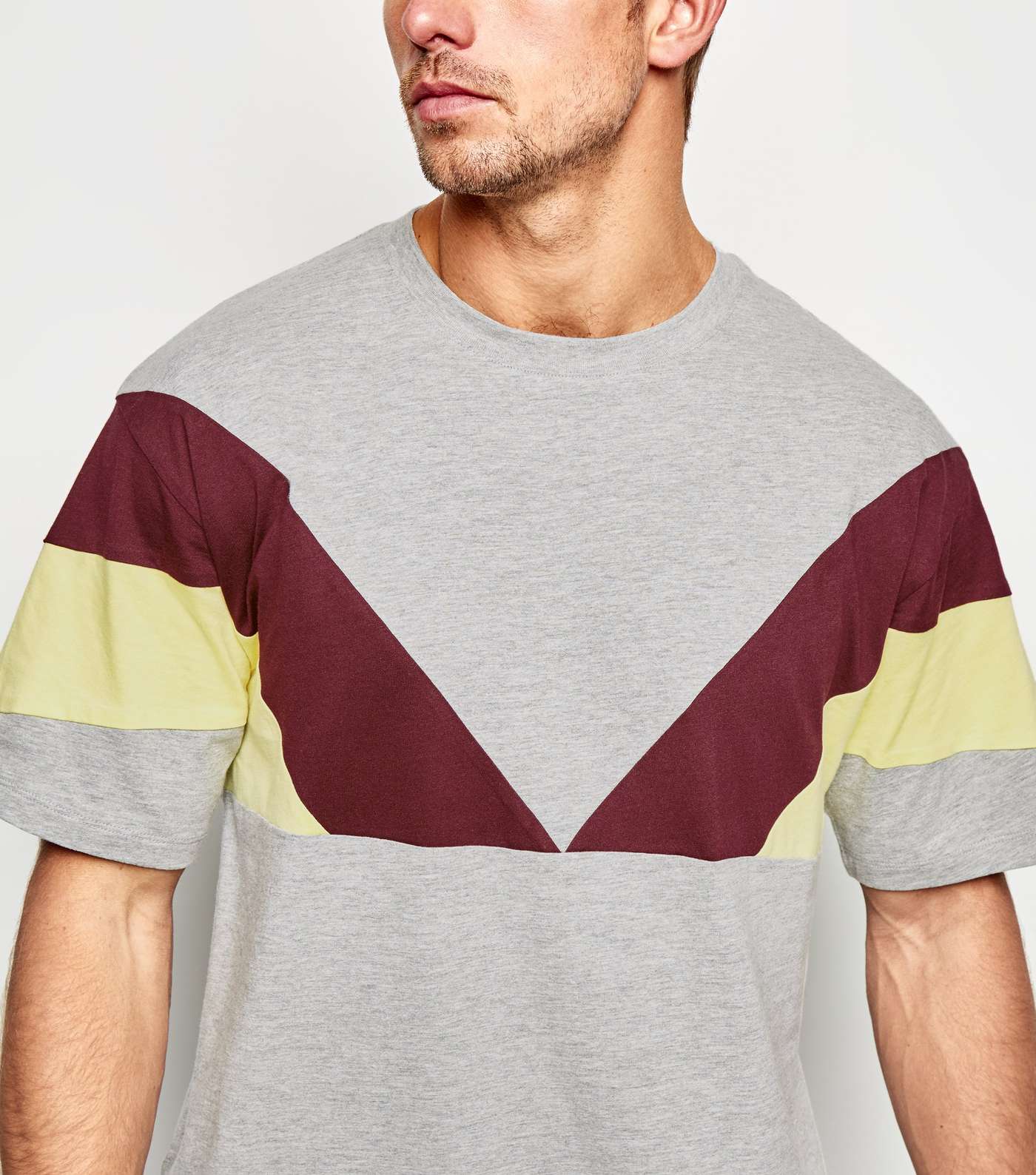 Grey Marl Chevron Colour Block Oversized T-Shirt Image 3