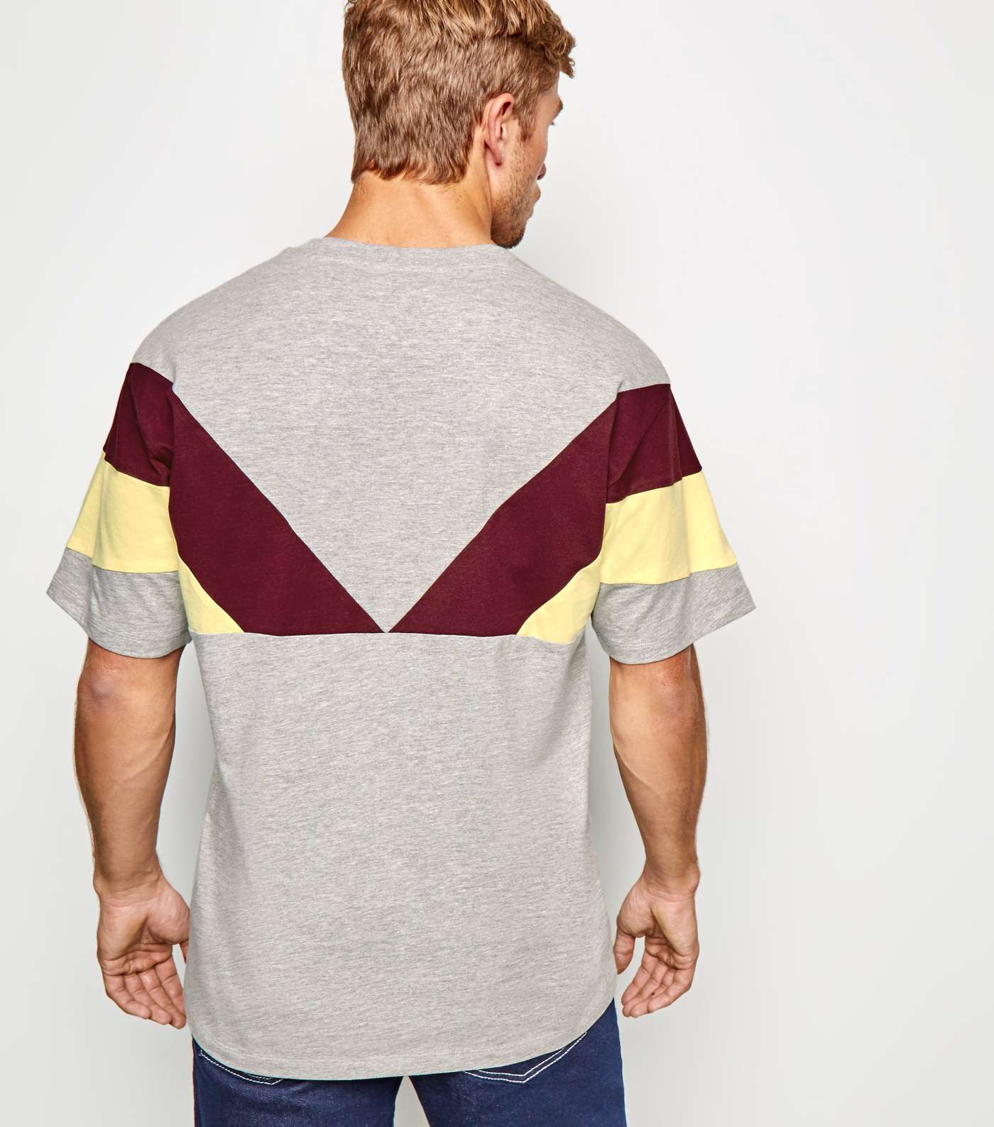 Grey Marl Chevron Colour Block Oversized T-Shirt Image 5