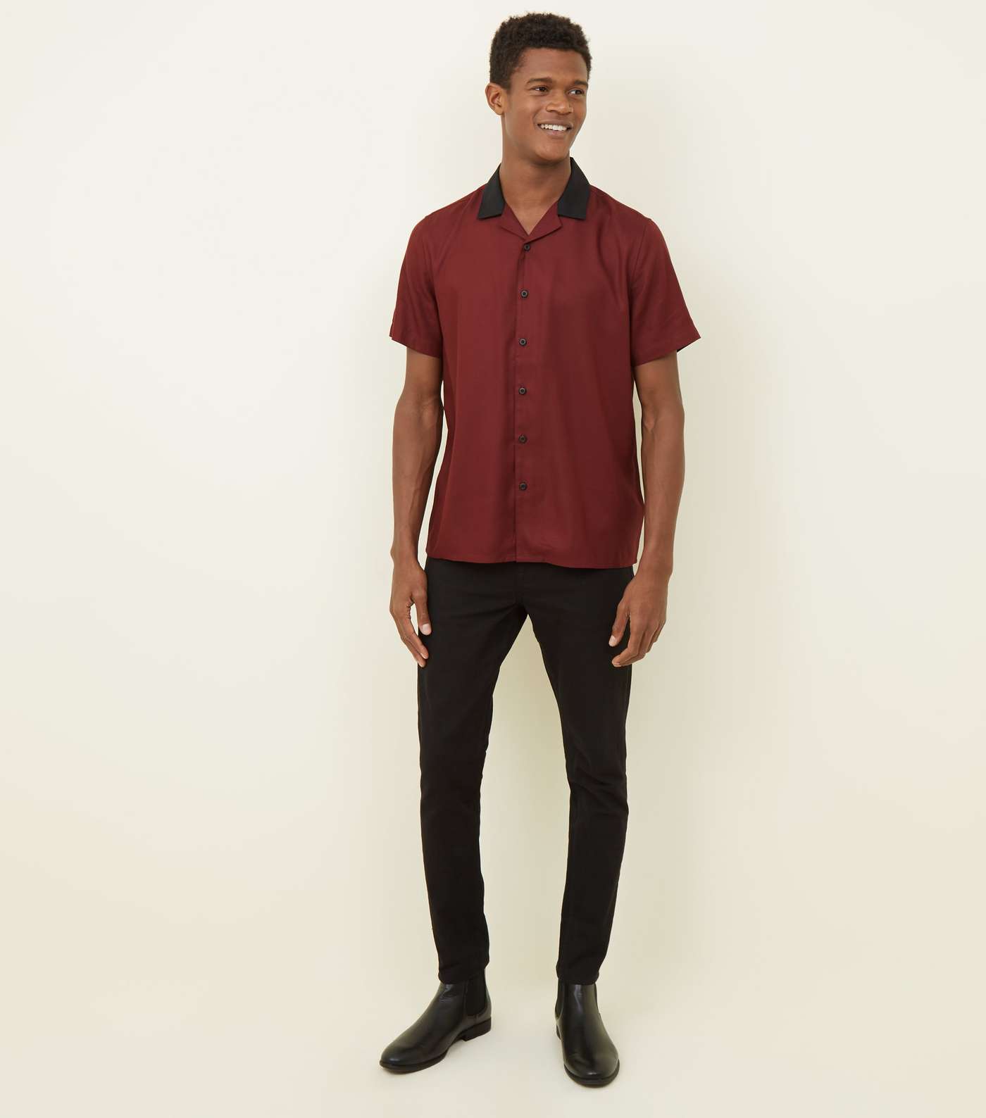 Burgundy Contrast Collared Shirt Image 2