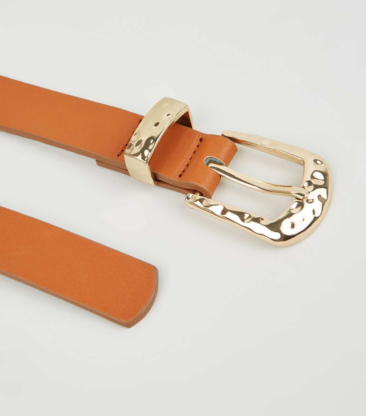 Tan Leather-Look Hammered Buckle Belt Image 3