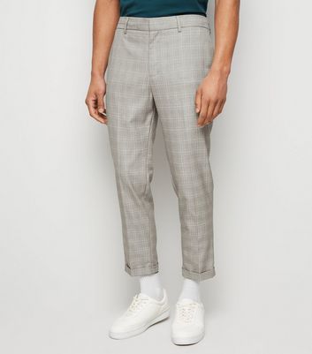 Pale Grey Grid Check Half Elasticated 