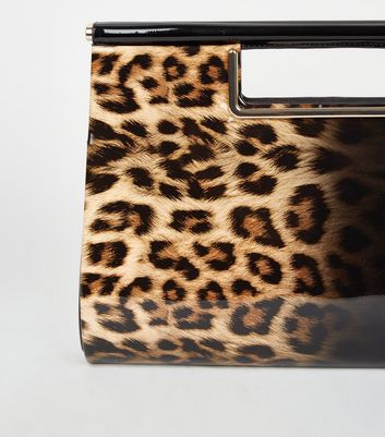 leopard print patent clutch bag