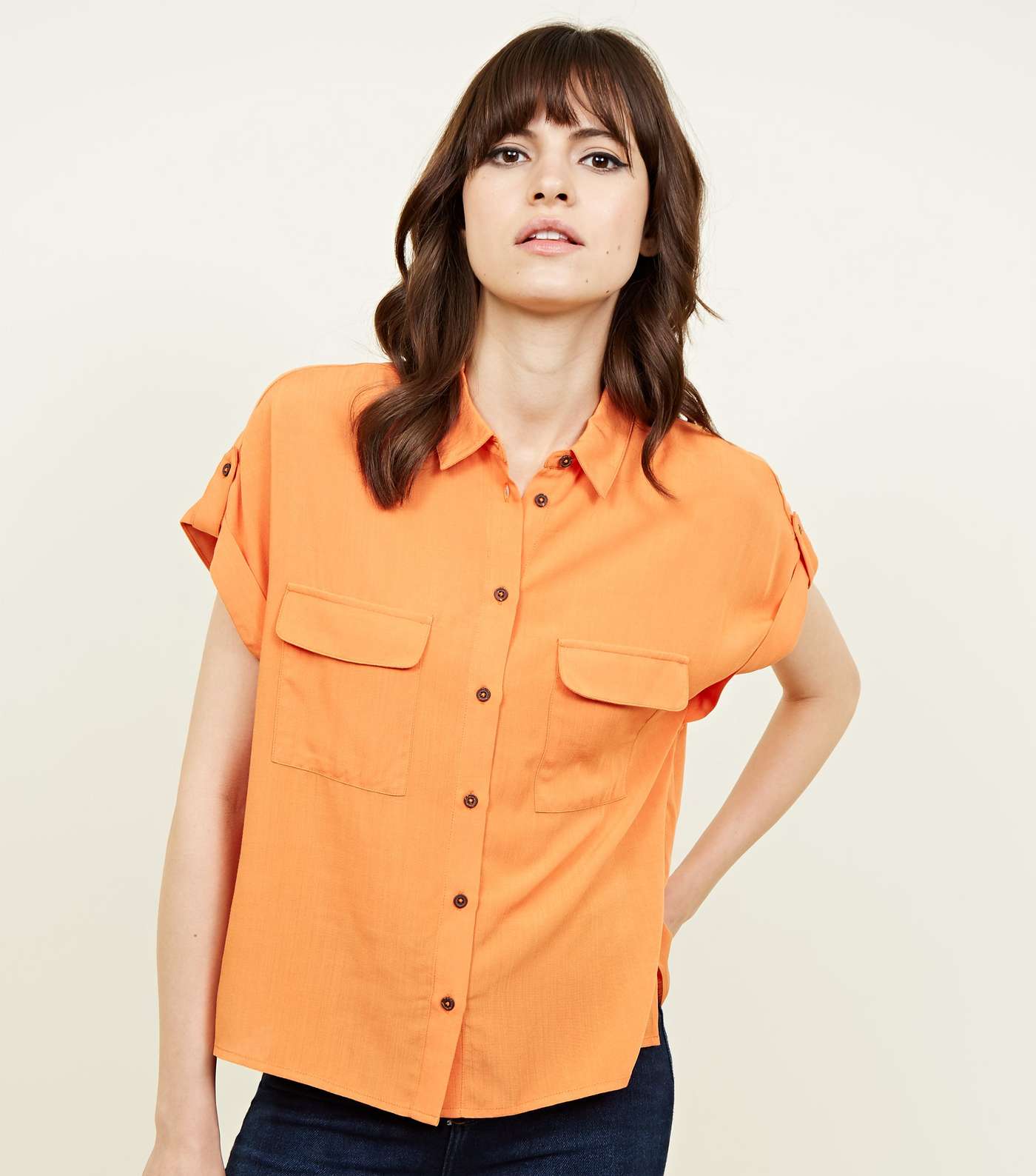 Orange Neon Pocket Front Short Sleeve Shirt 