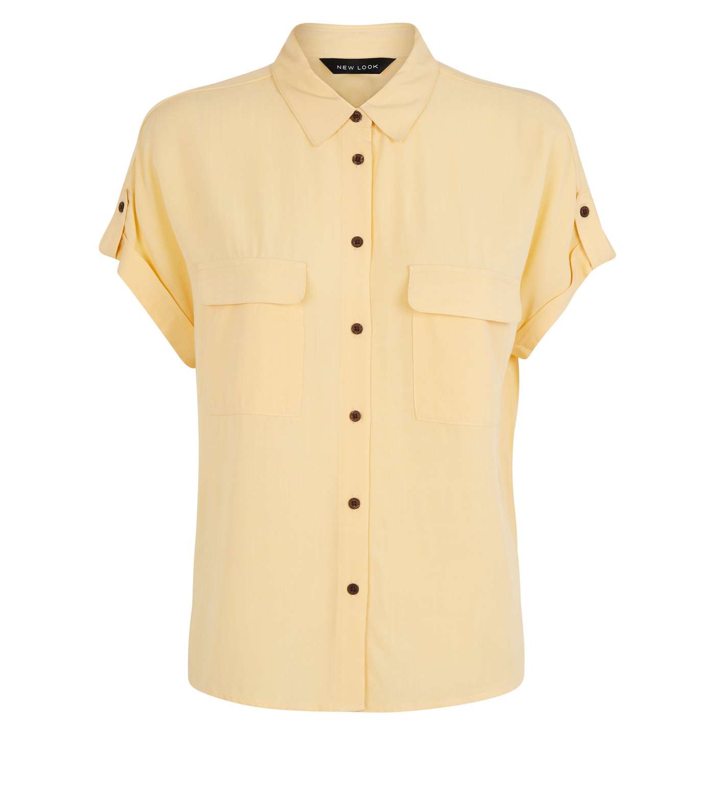 Pale Yellow Pocket Front Short Sleeve Shirt Image 4