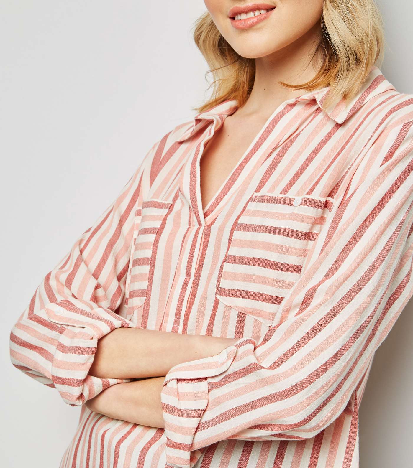 Pink Stripe Pocket Front Overhead Shirt Image 5