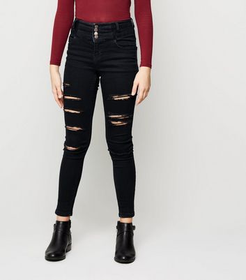girls black skinny ripped jeans