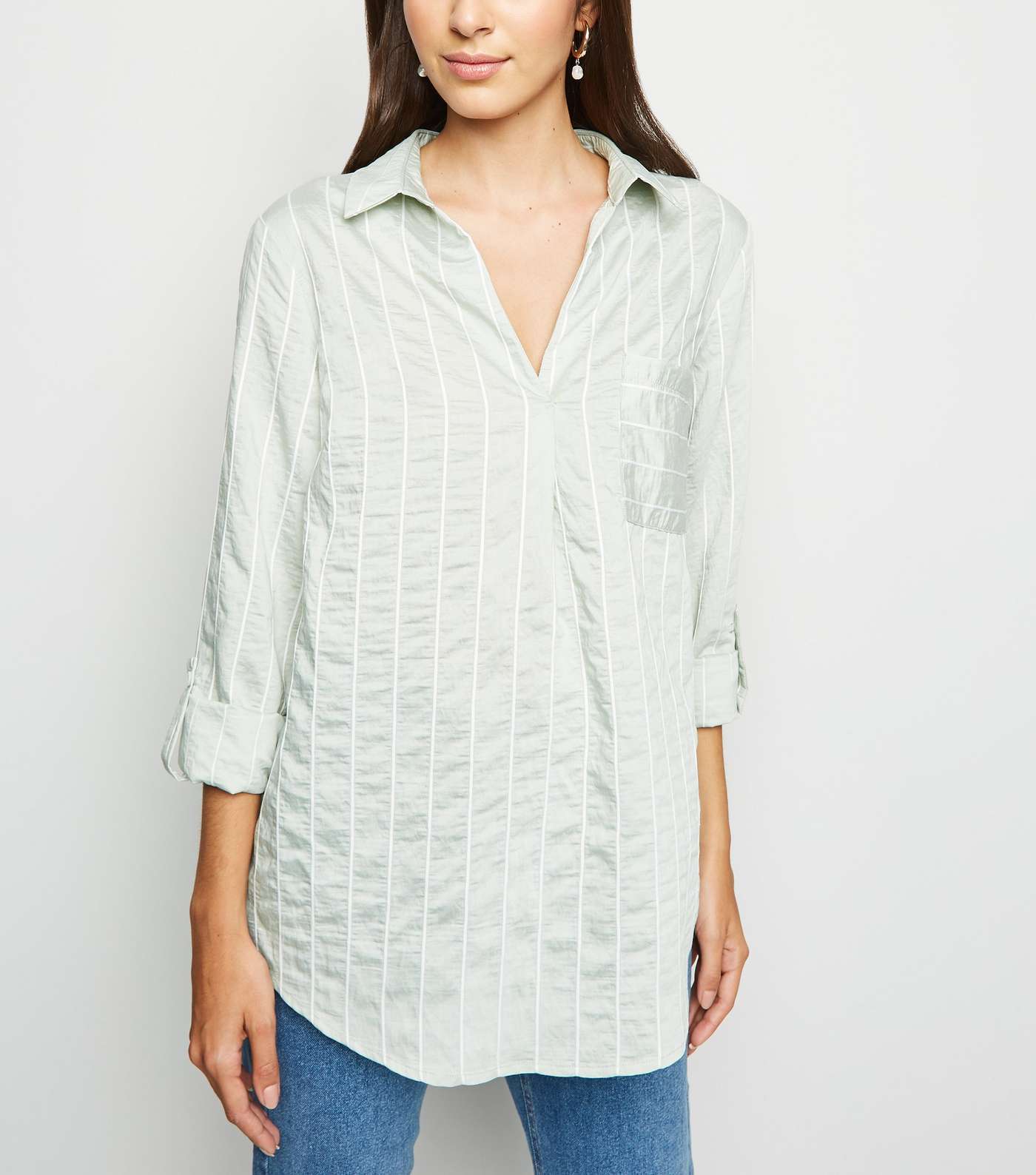 Mint Stripe Long Sleeve Overhead Shirt