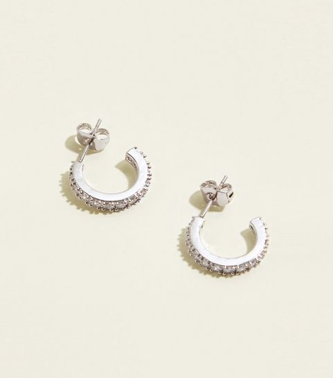 Silver Cubic Zirconia Mini Hoop Earrings