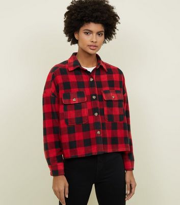 red check shacket womens