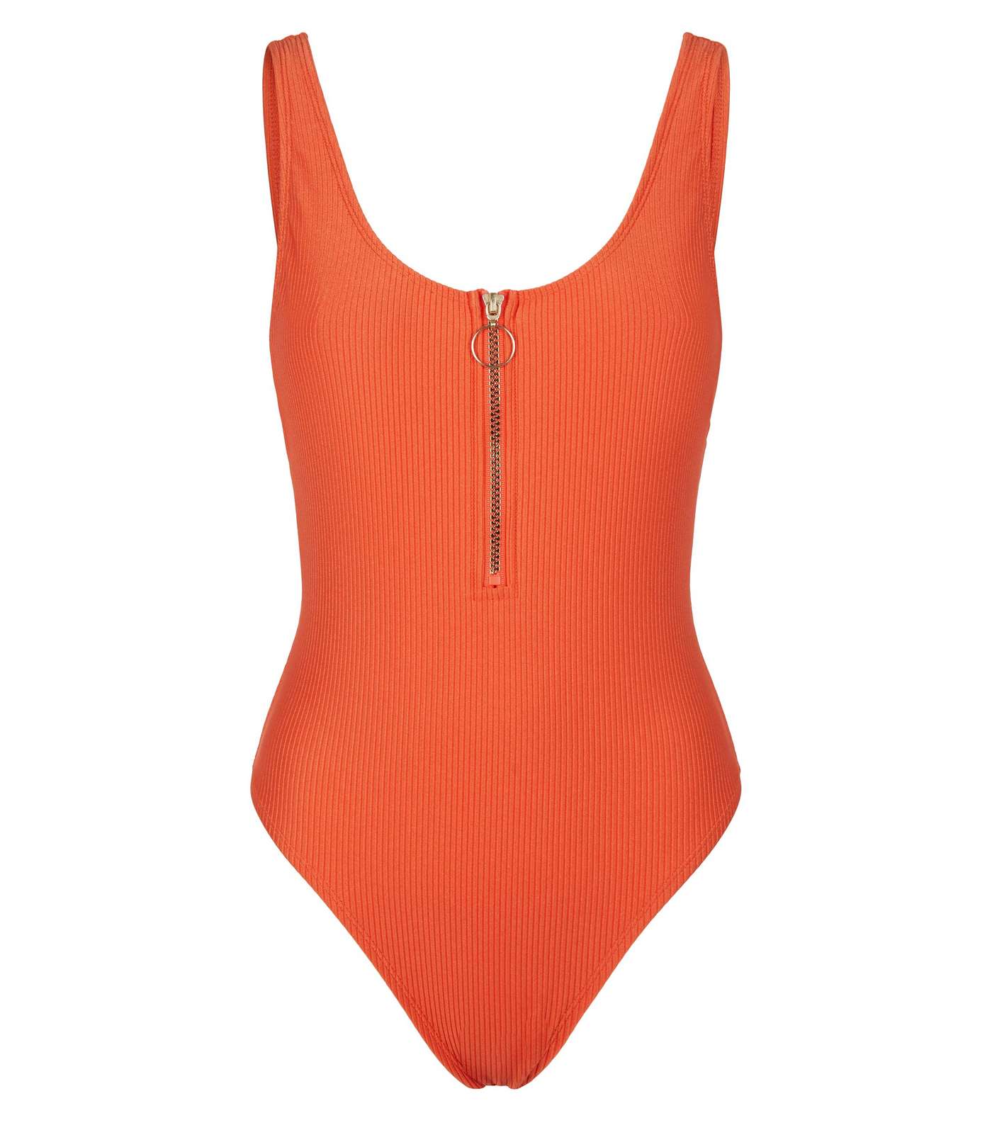Bright Orange Ribbed Zip Scoop Back Swimsuit Image 4