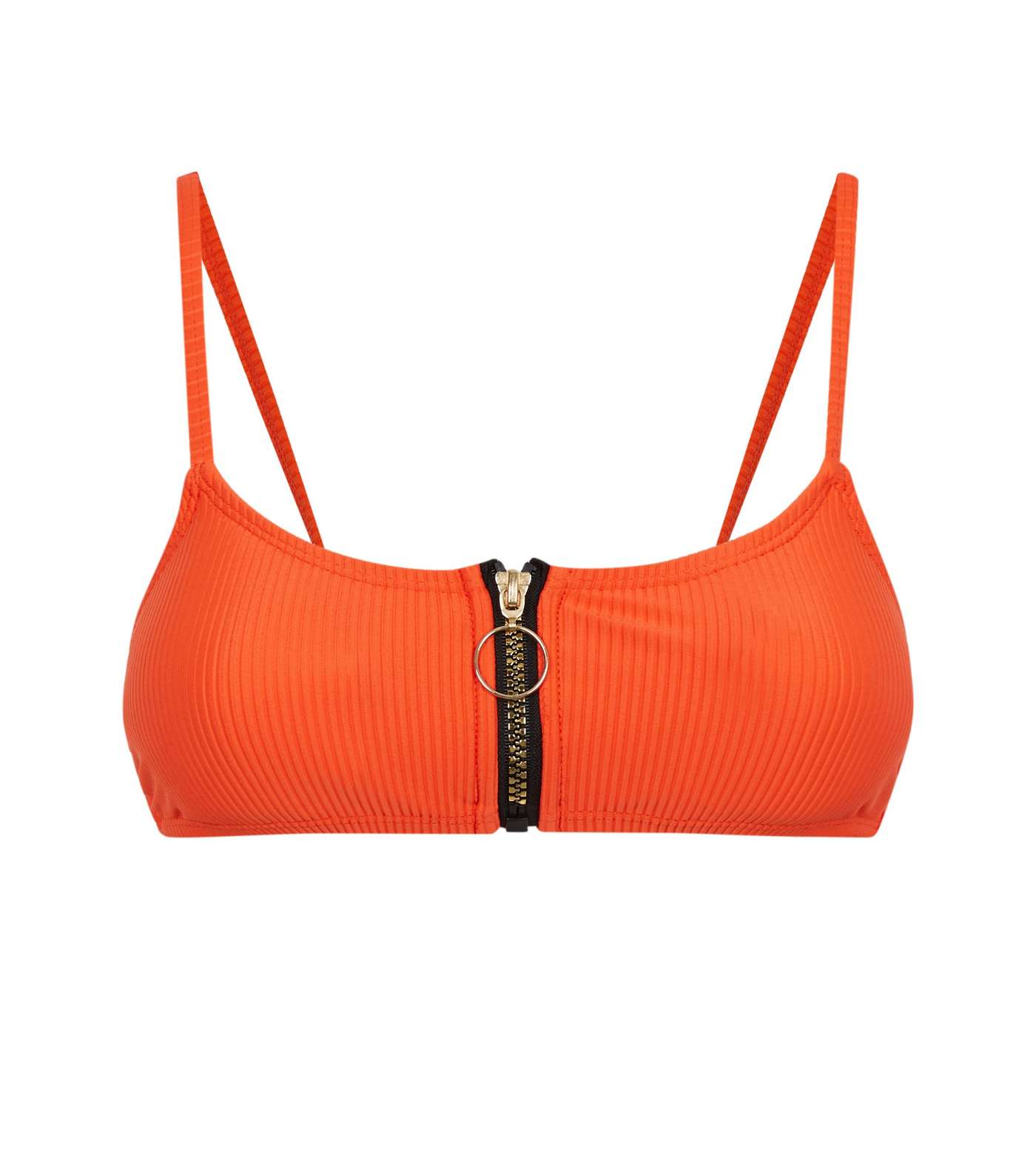 Bright Orange Zip Front Crop Bikini Top Image 4