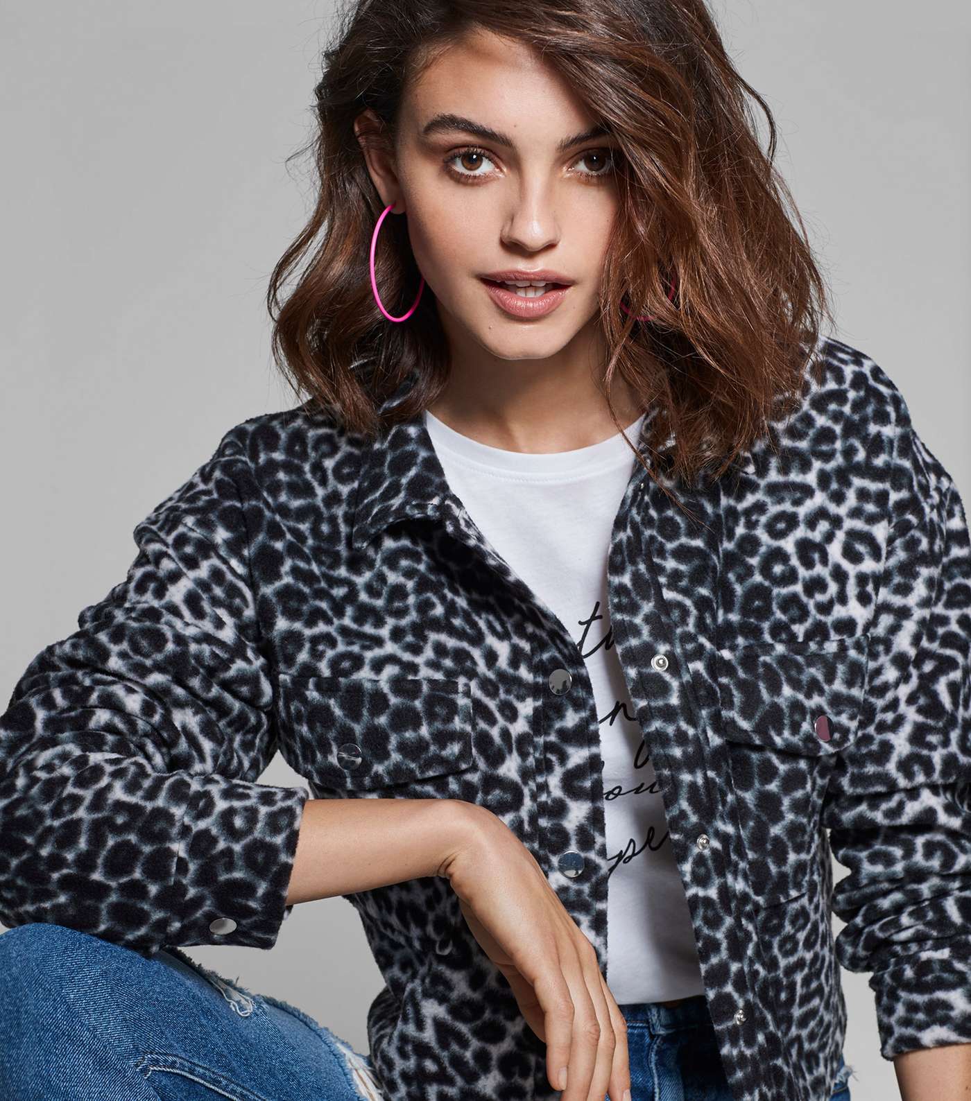 Black Leopard Print Fleece Jacket 