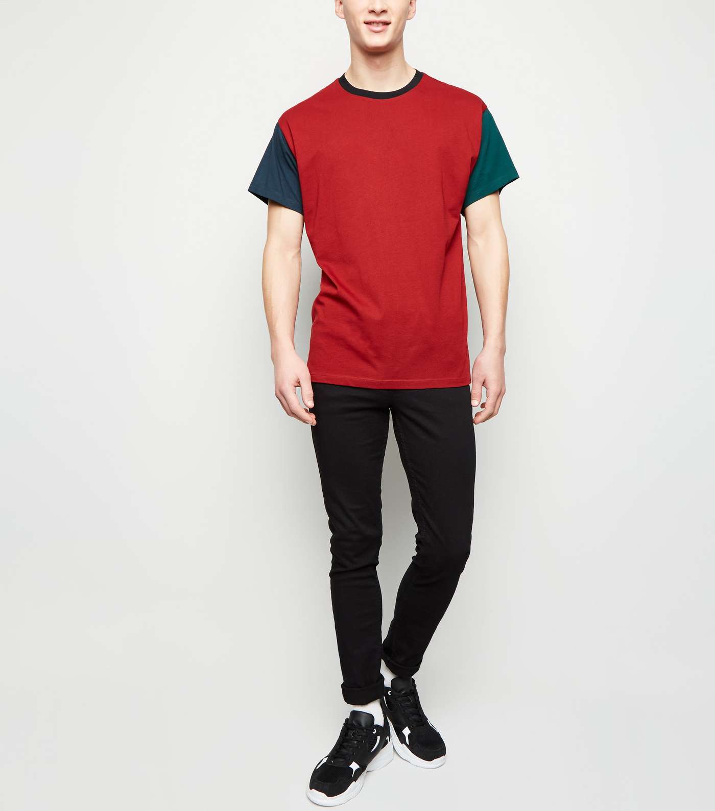 Dark Red Contrast Sleeve Ringer T-Shirt Image 2