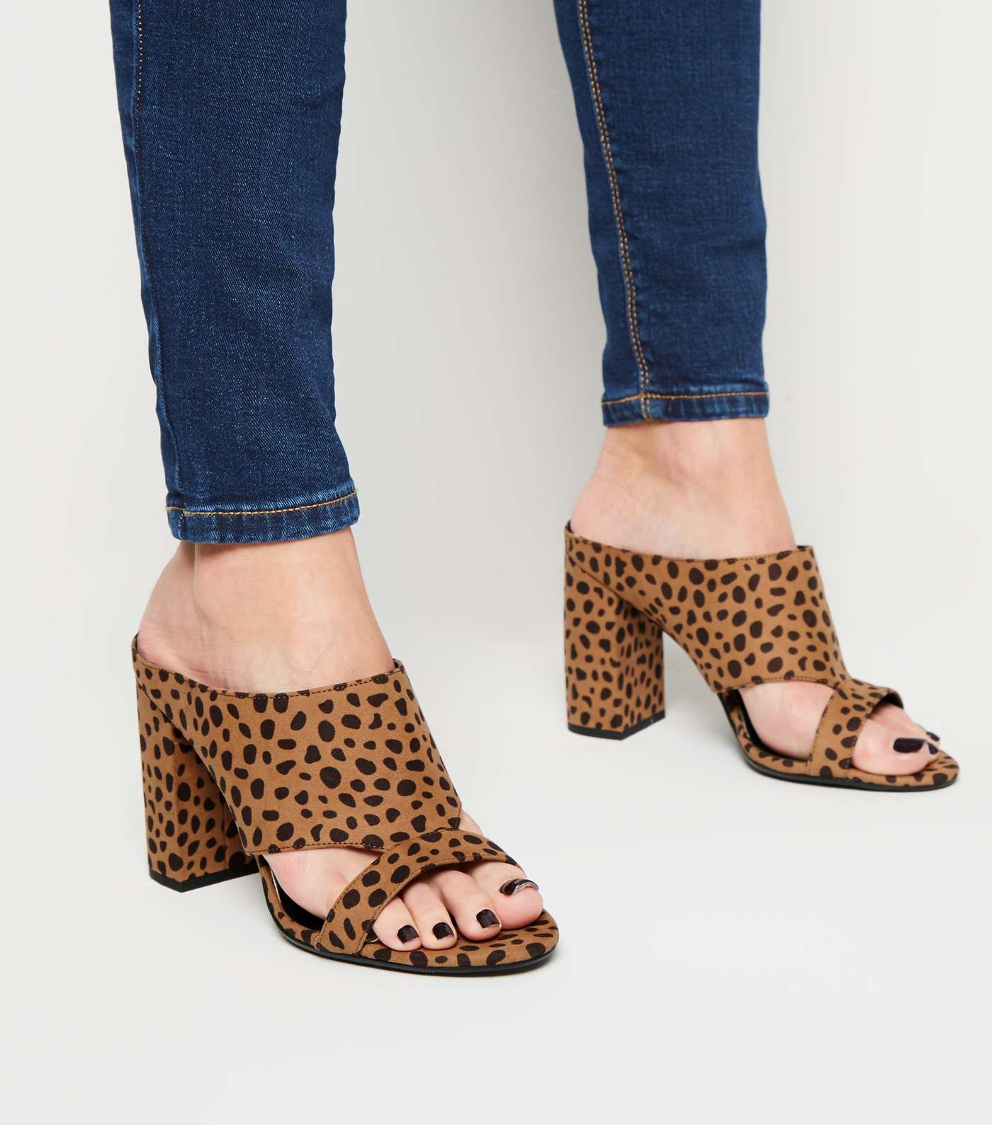 Wide Fit Brown Leopard Print Cut Out Mules Image 2