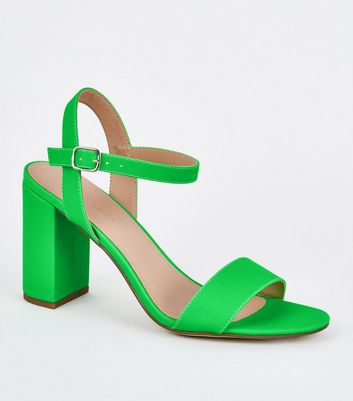 Green Neon Patent Two Part Block Heels 