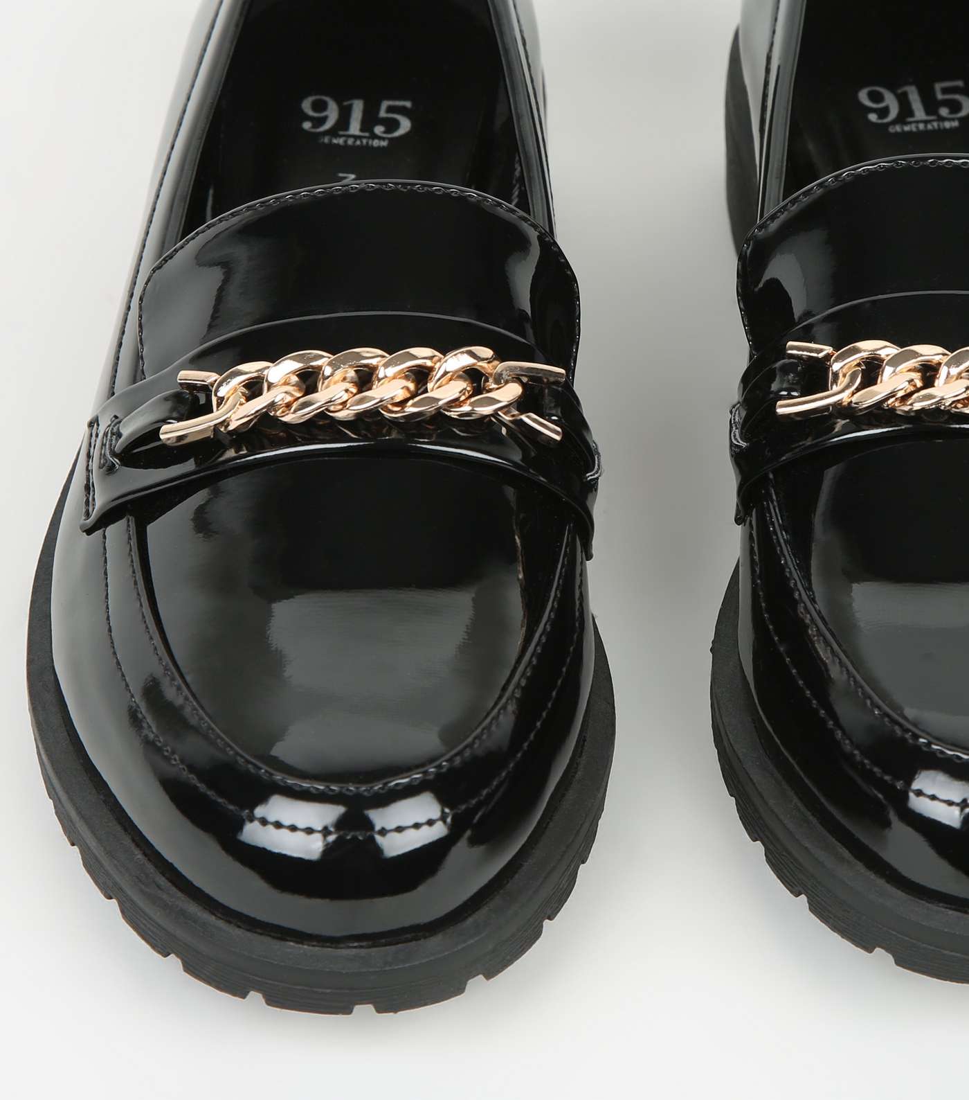 Girls Black Patent Chain Strap Loafers Image 3