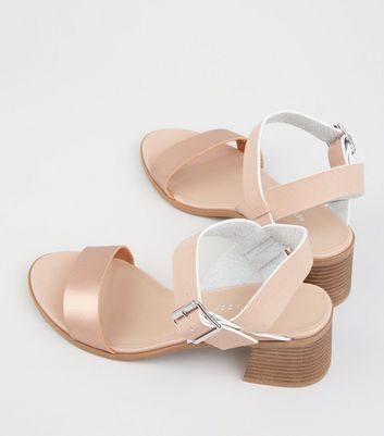 Nude Leather Look Low Block Heel Sandals New Look