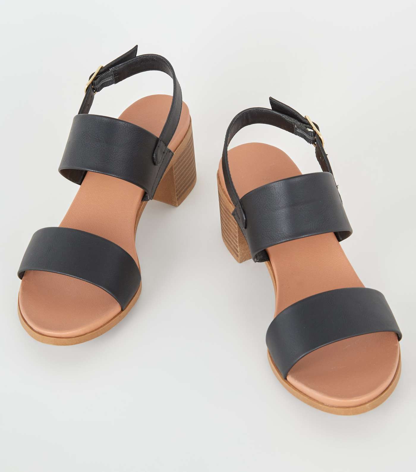 Black Leather-Look Block Heel Footbed Sandals Image 3