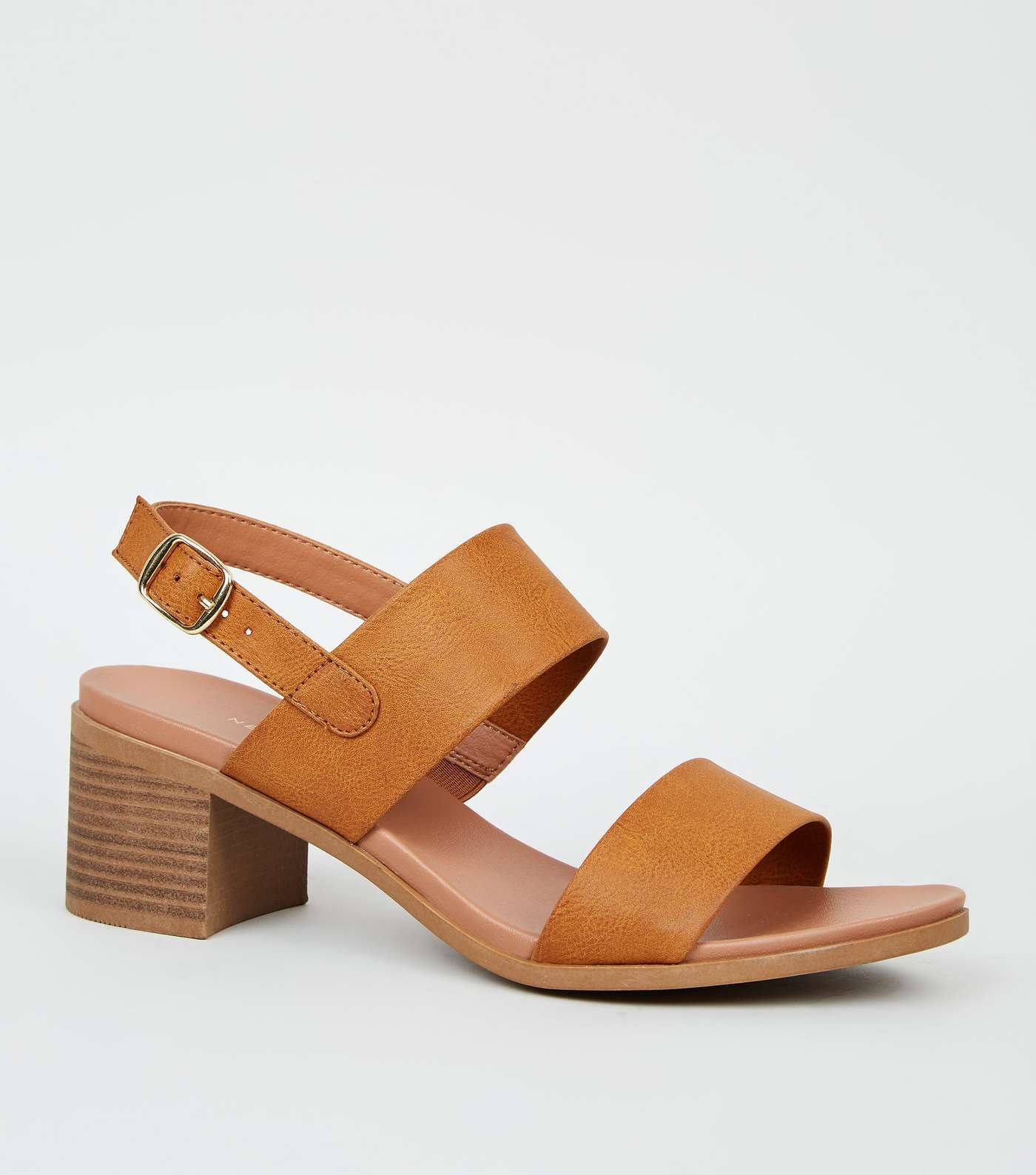 Tan Leather-Look Block Heel Footbed Sandals