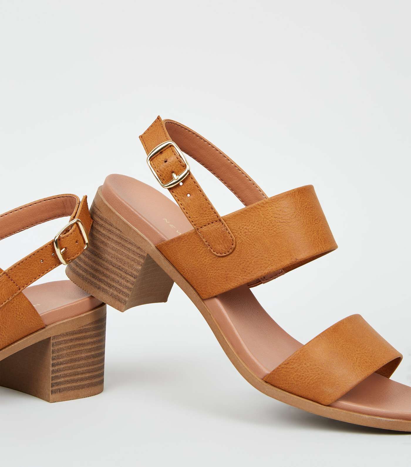 Tan Leather-Look Block Heel Footbed Sandals Image 3
