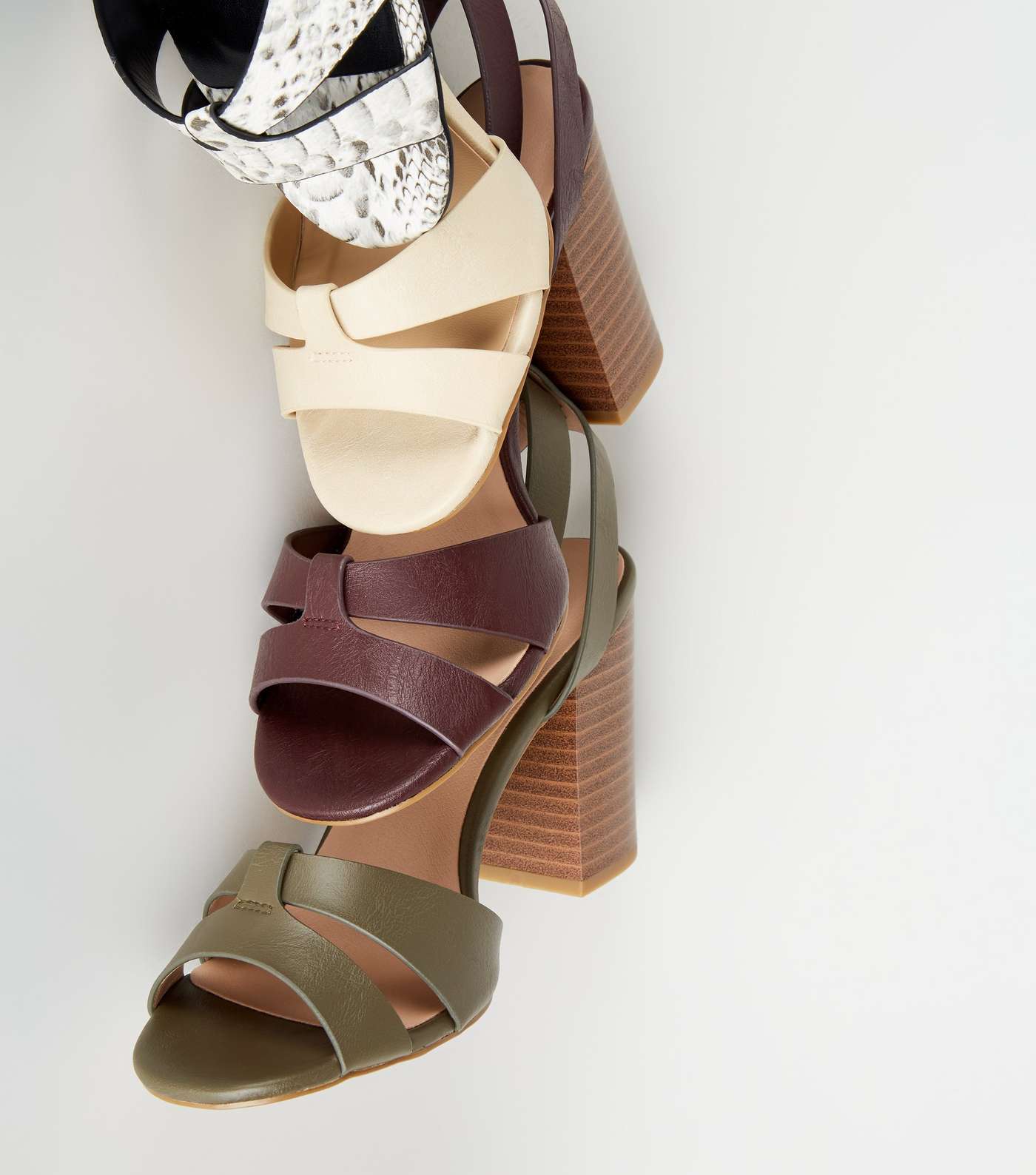Khaki Leather-Look Mid Block Heels Image 4
