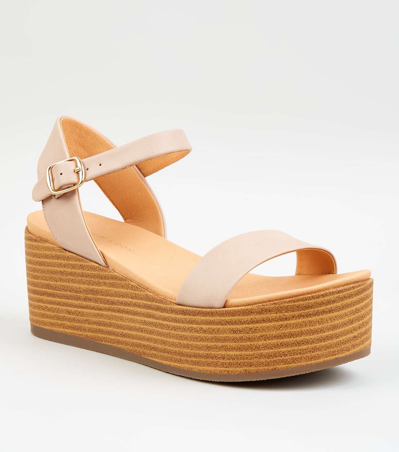 Cream Leather-Look Flatform Footbed Sandals