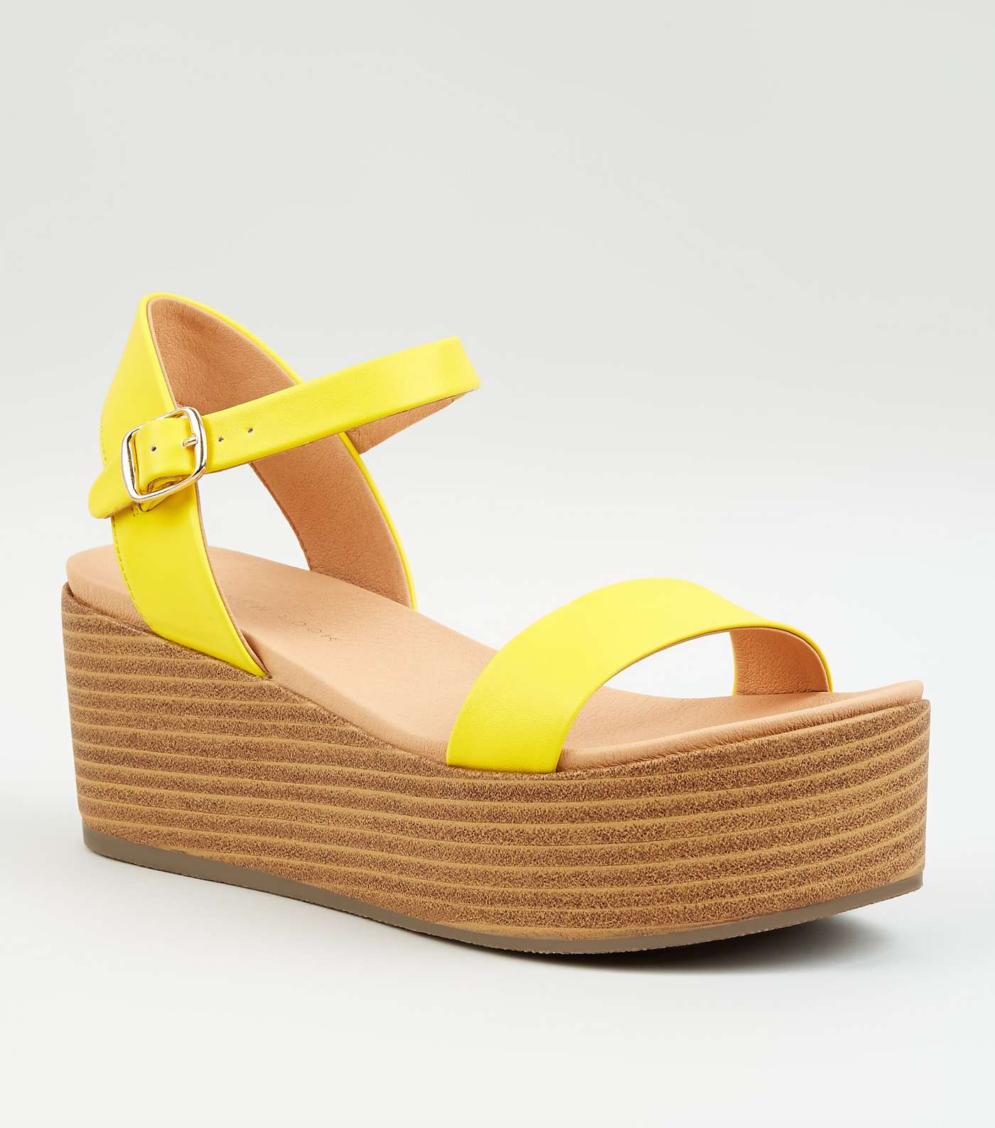Yellow Leather-Look Flatform Footbed Sandals