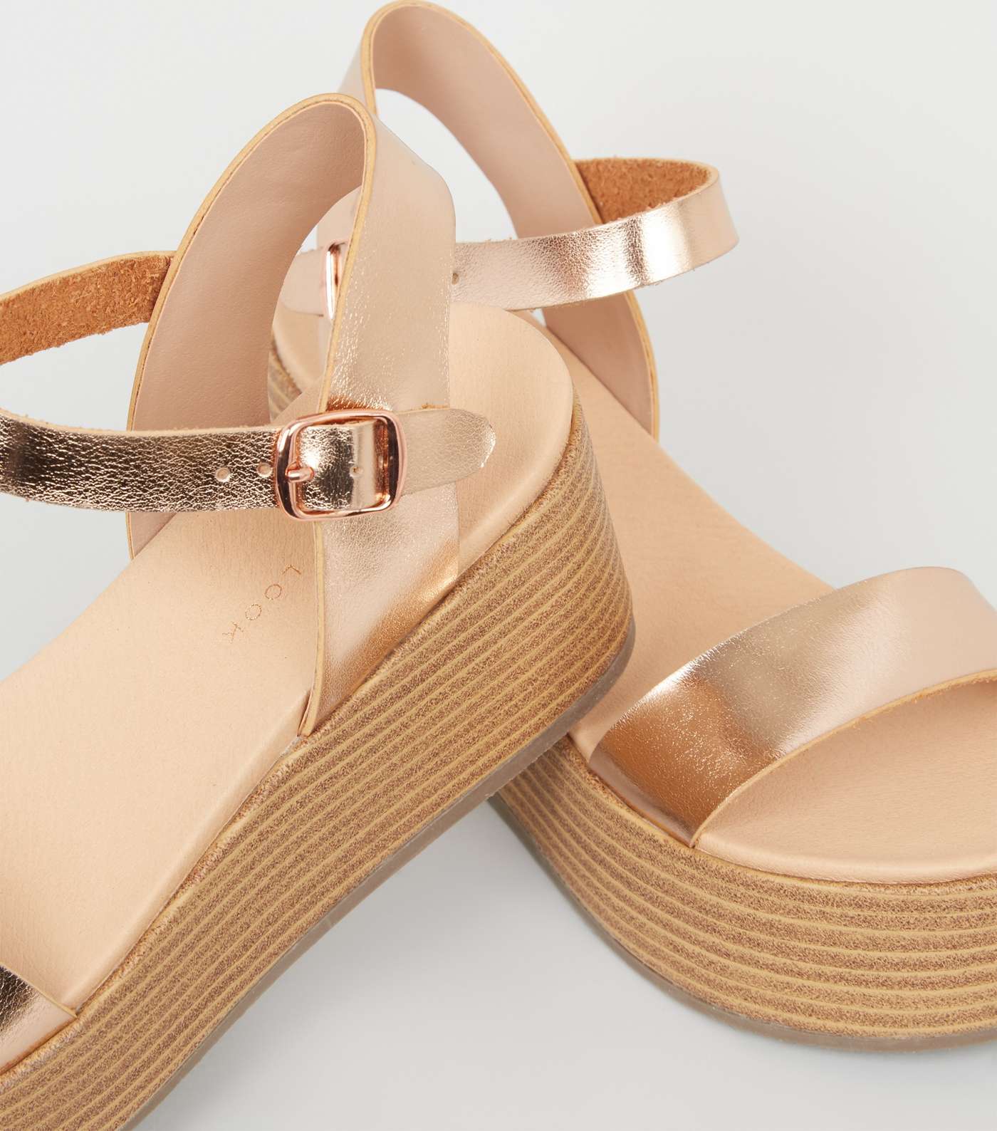 Rose Gold Leather-Look Flatform Footbed Sandals Image 3
