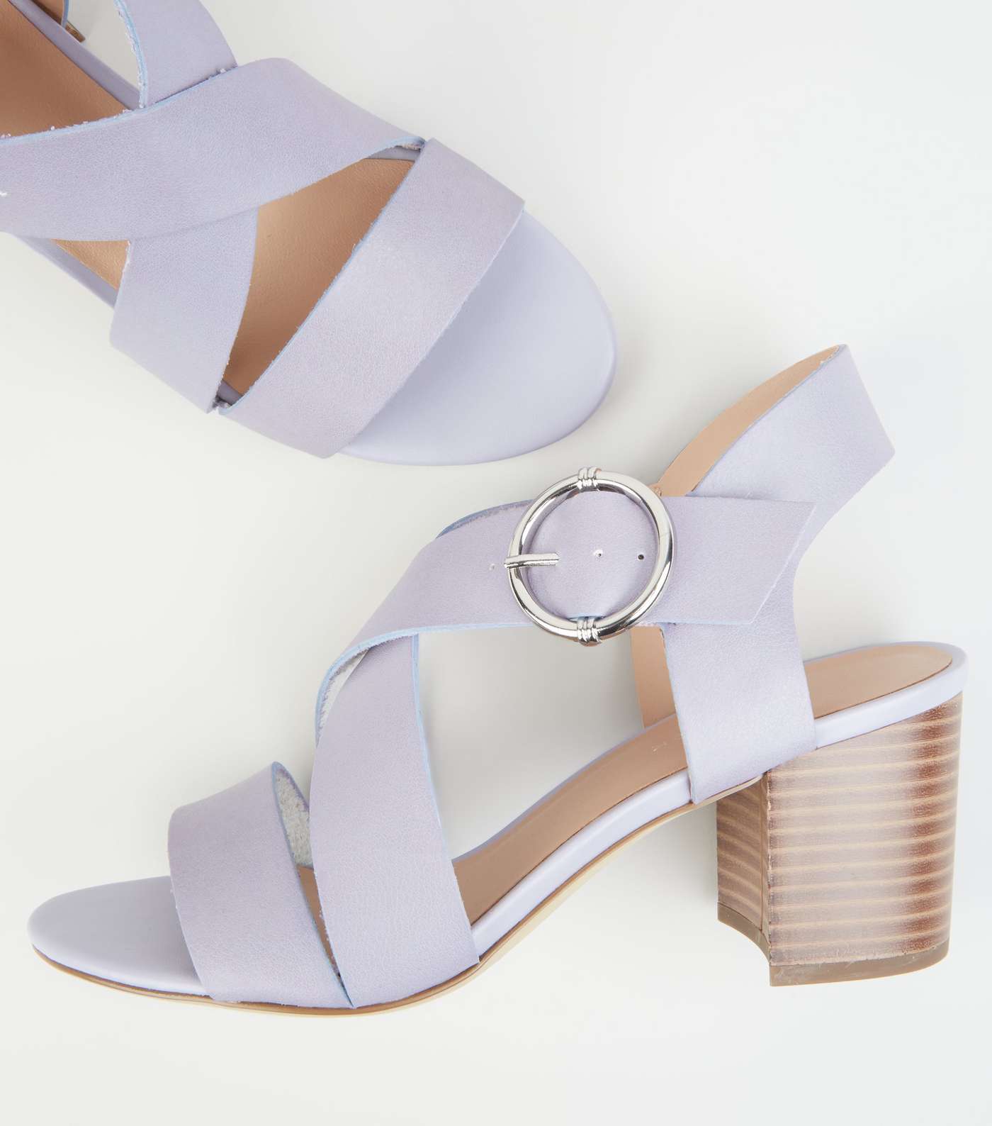 Lilac Leather-Look Cross Strap Block Heels  Image 4