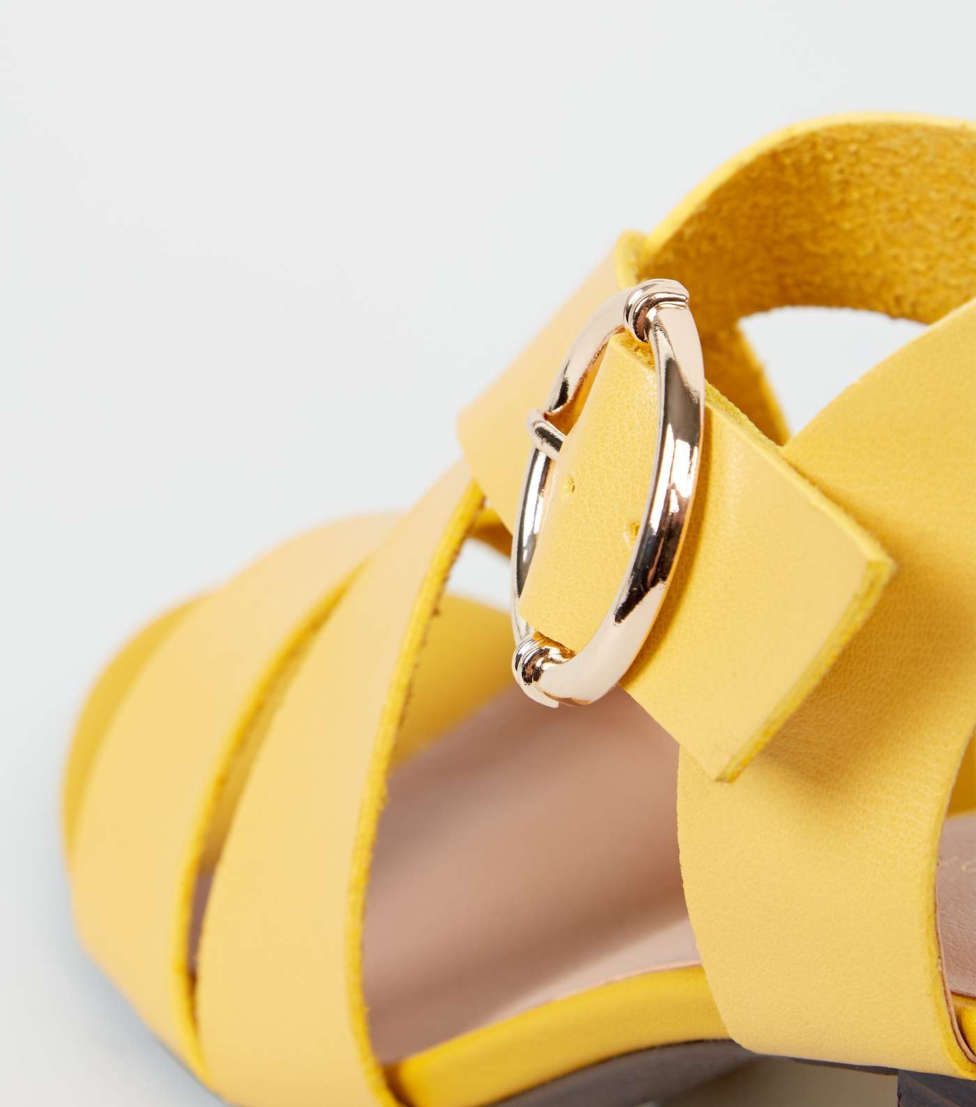 Yellow Leather-Look Cross Strap Block Heels  Image 4