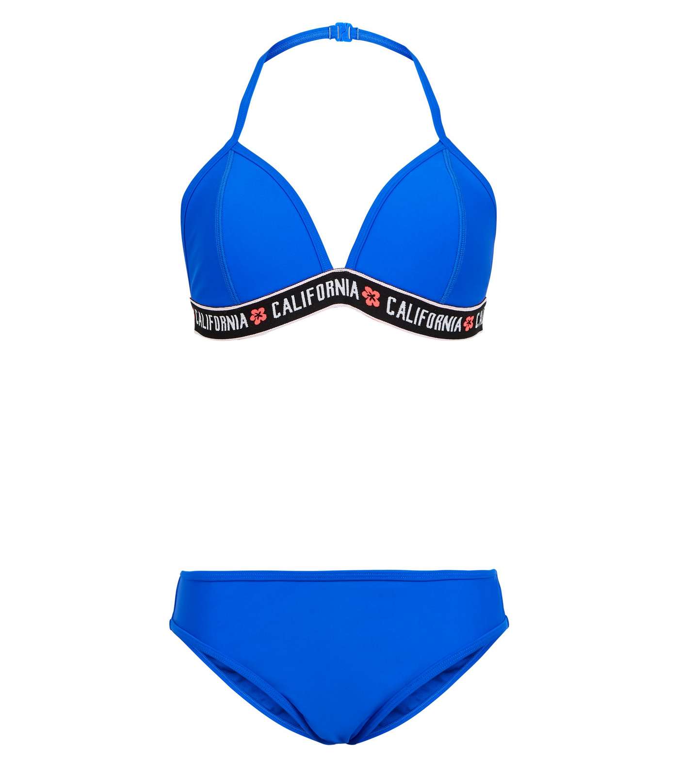 Girls Bright Blue California Slogan Elastic Bikini Set 