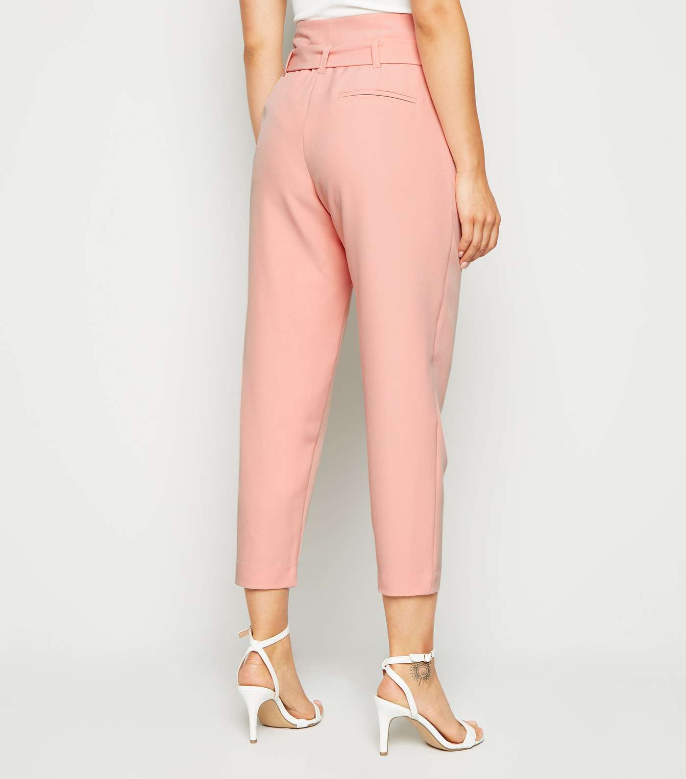 Petite Mid Pink Tie Waist Tapered Trousers Image 3