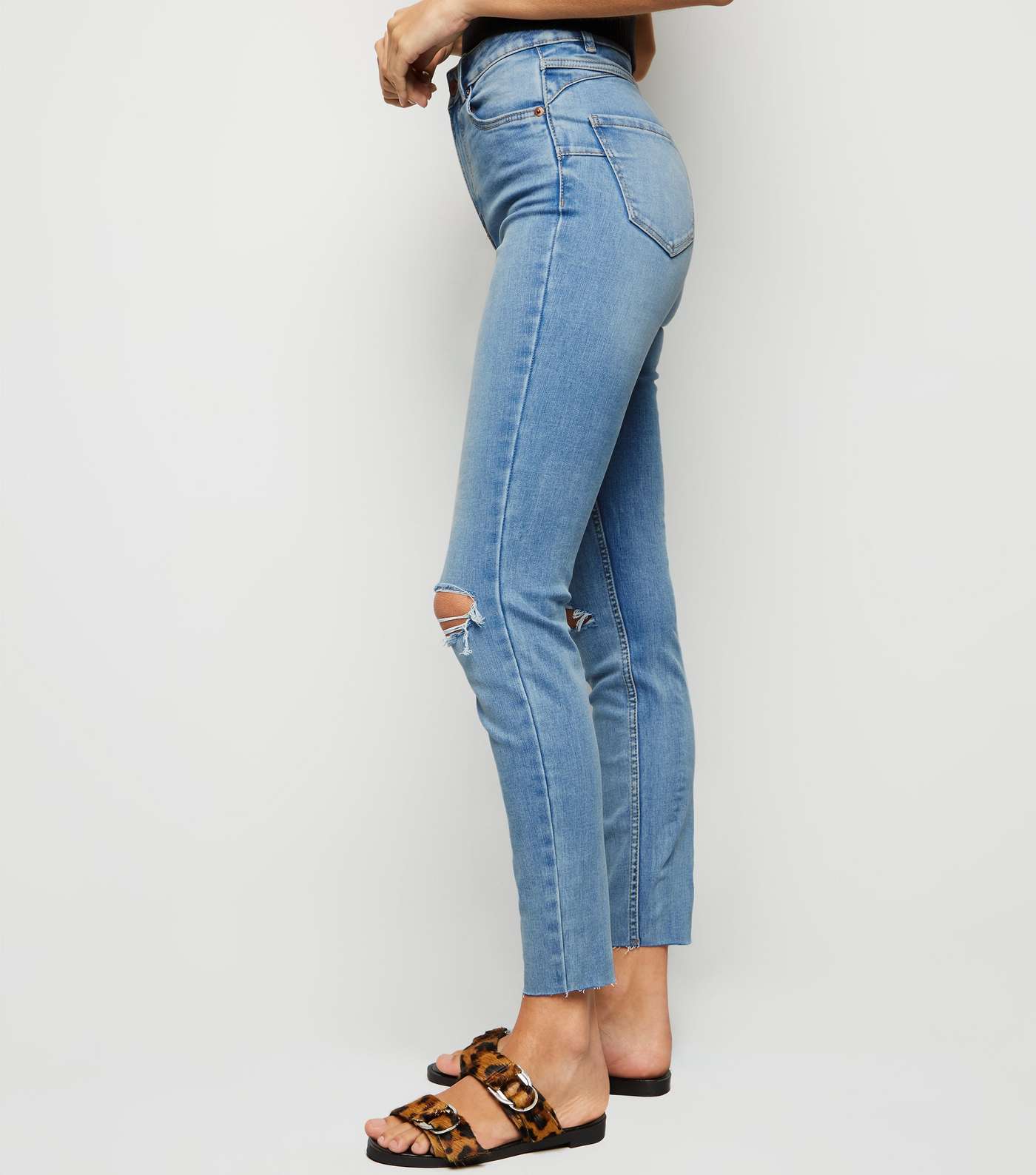 Pale Blue 'Lift & Shape' Ripped Skinny Jeans Image 3