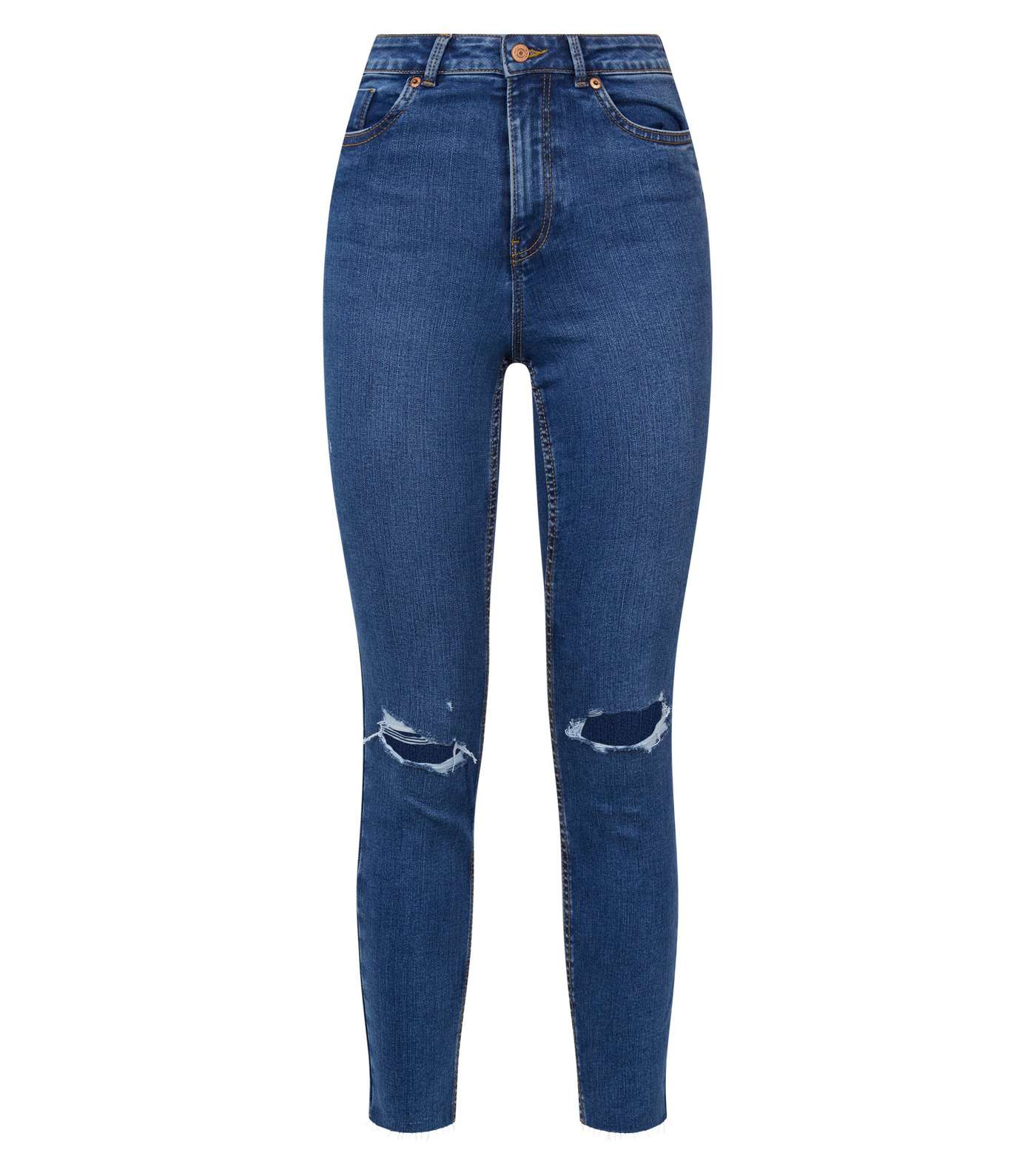 Blue Mid Wash 'Lift & Shape' Ripped Jenna Skinny Jeans Image 4